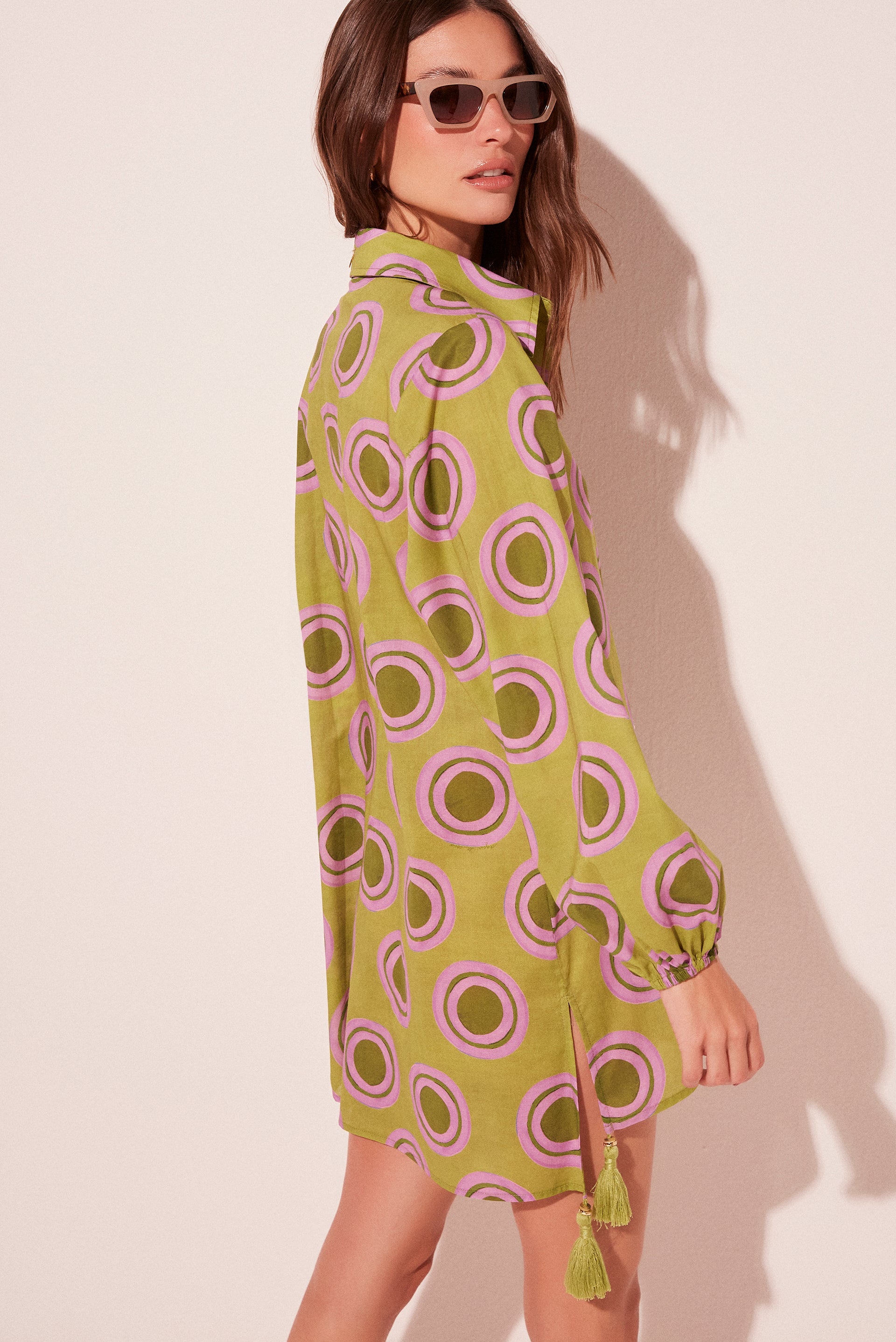 Agua De Coco Color Polka Dot Detailed Long Sleeve Short Shirt Dress E3995A2103