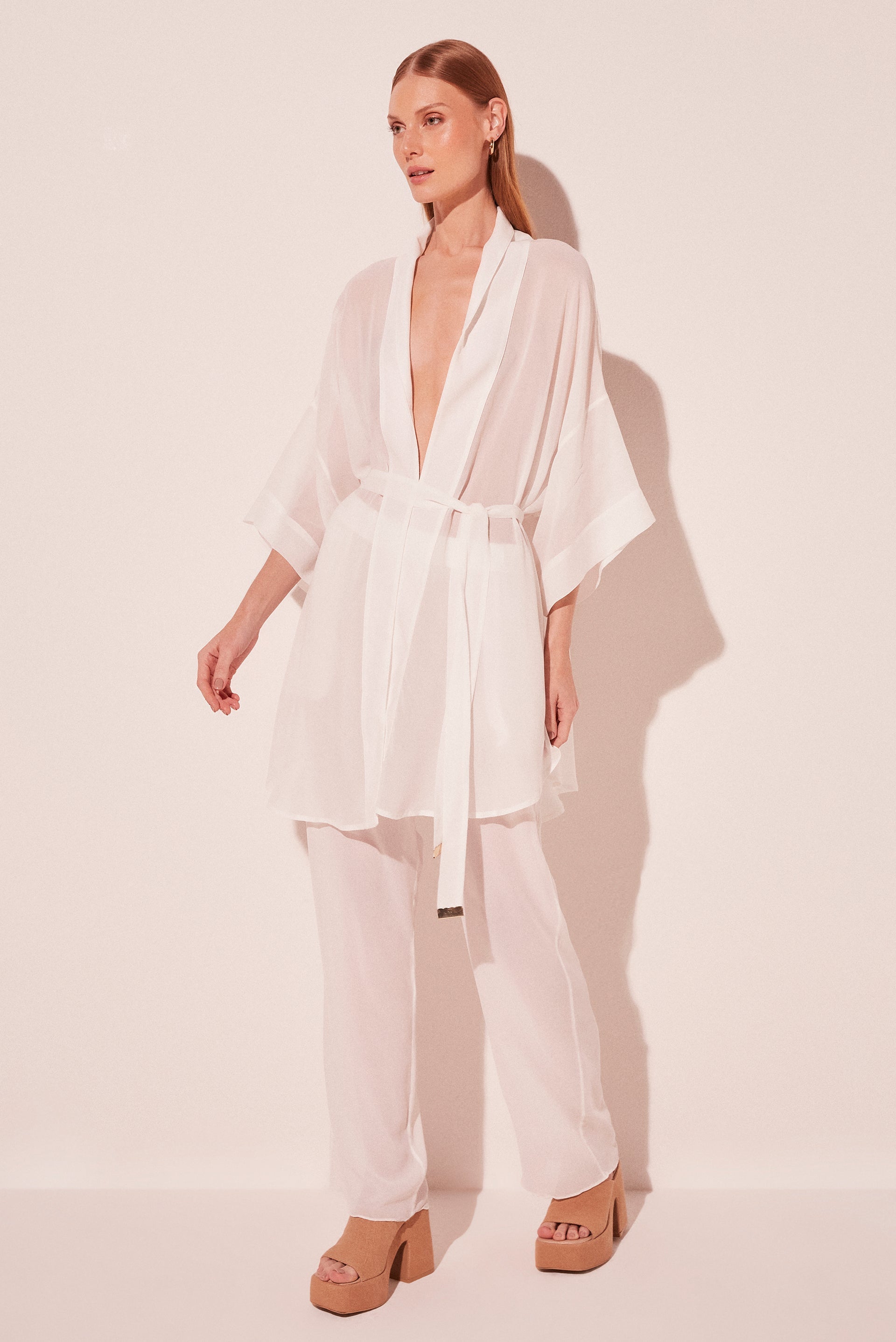 Agua De Coco Off White Sea Breeze Short With Band Kimono Cape E4023A2100
