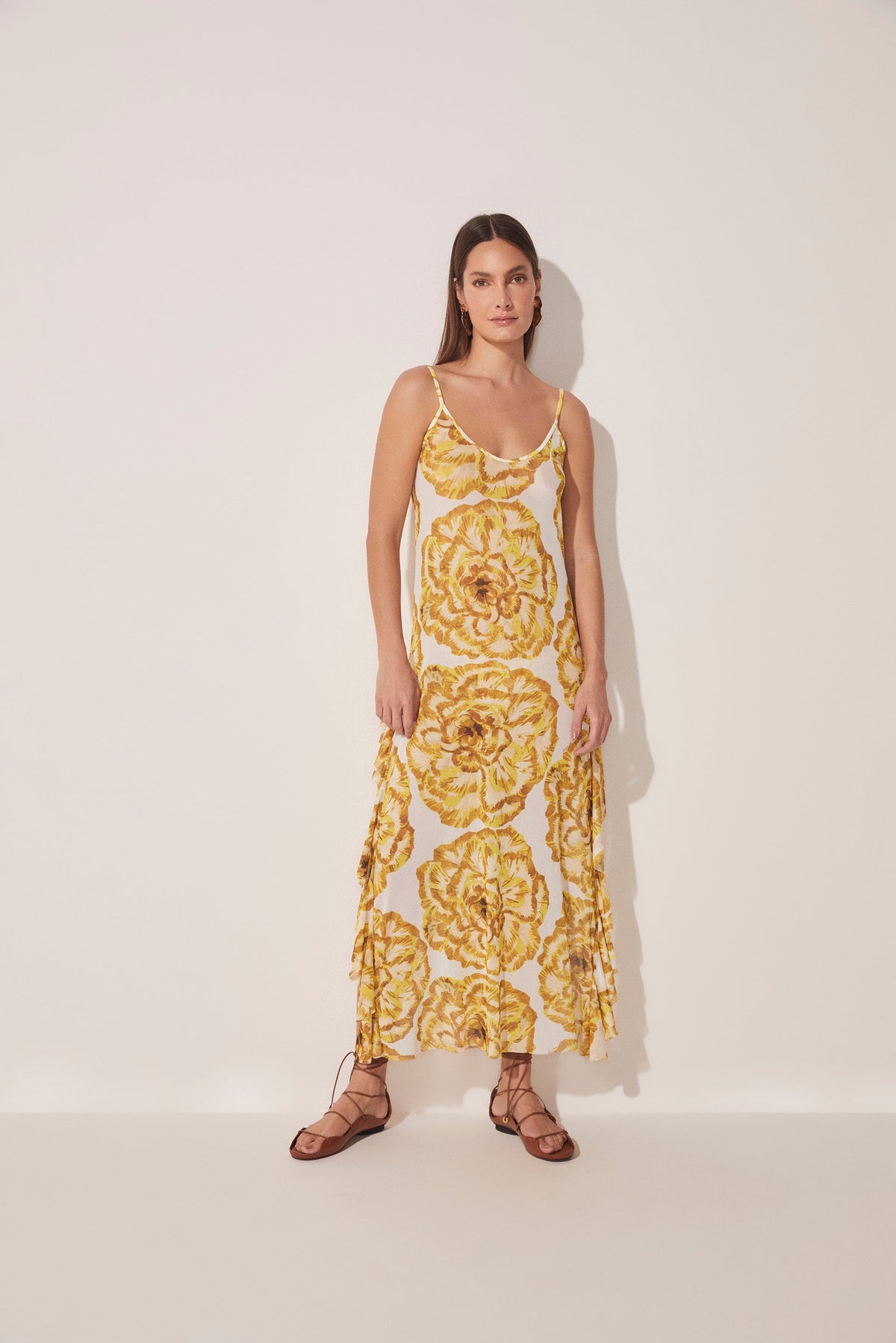 Agua De Coco Carnation Ruffled Strappy Long Dress E4034A1677