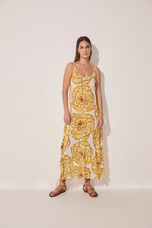Agua De Coco Carnation Ruffled Strappy Long Dress E4034A1677