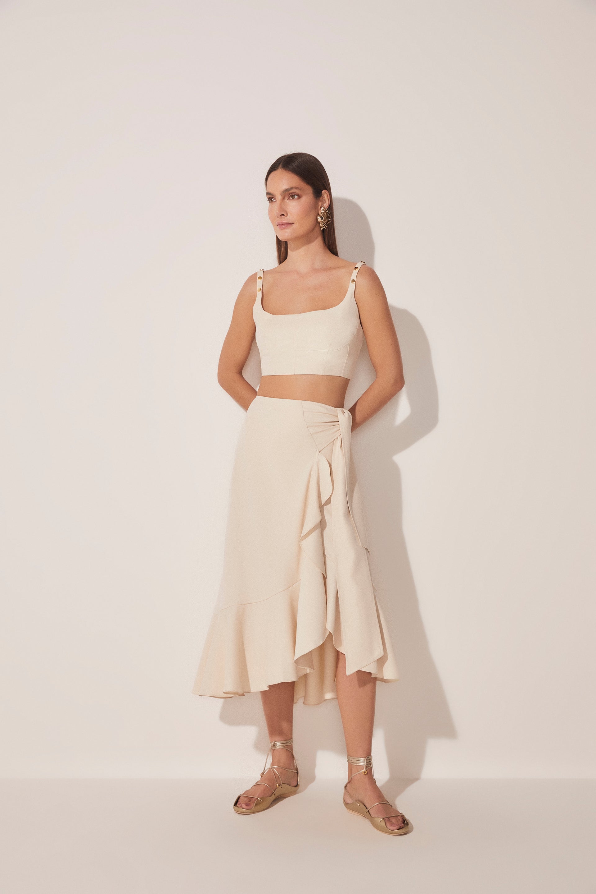 Agua De Coco Mediterranean Tailored Criss Crossed Midi Skirt E4680A1646