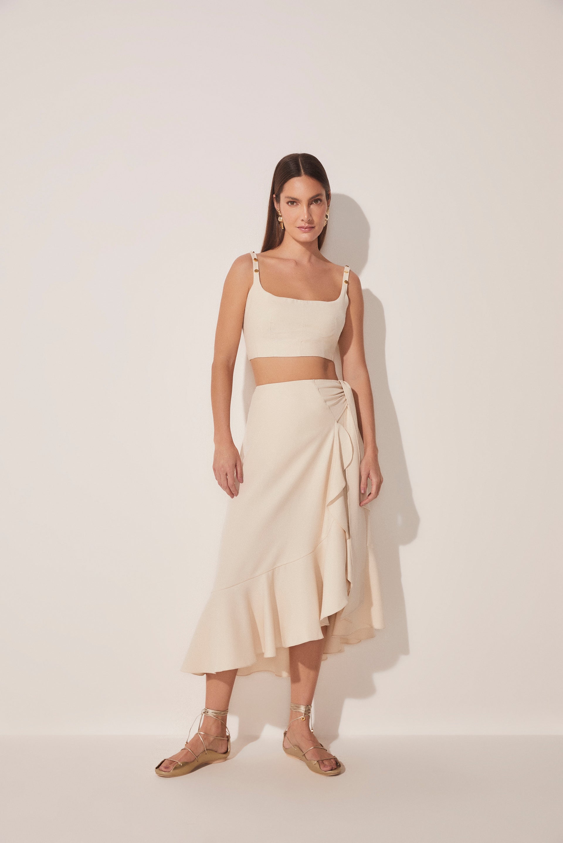 Agua De Coco Mediterranean Tailored Criss Crossed Midi Skirt E4680A1646