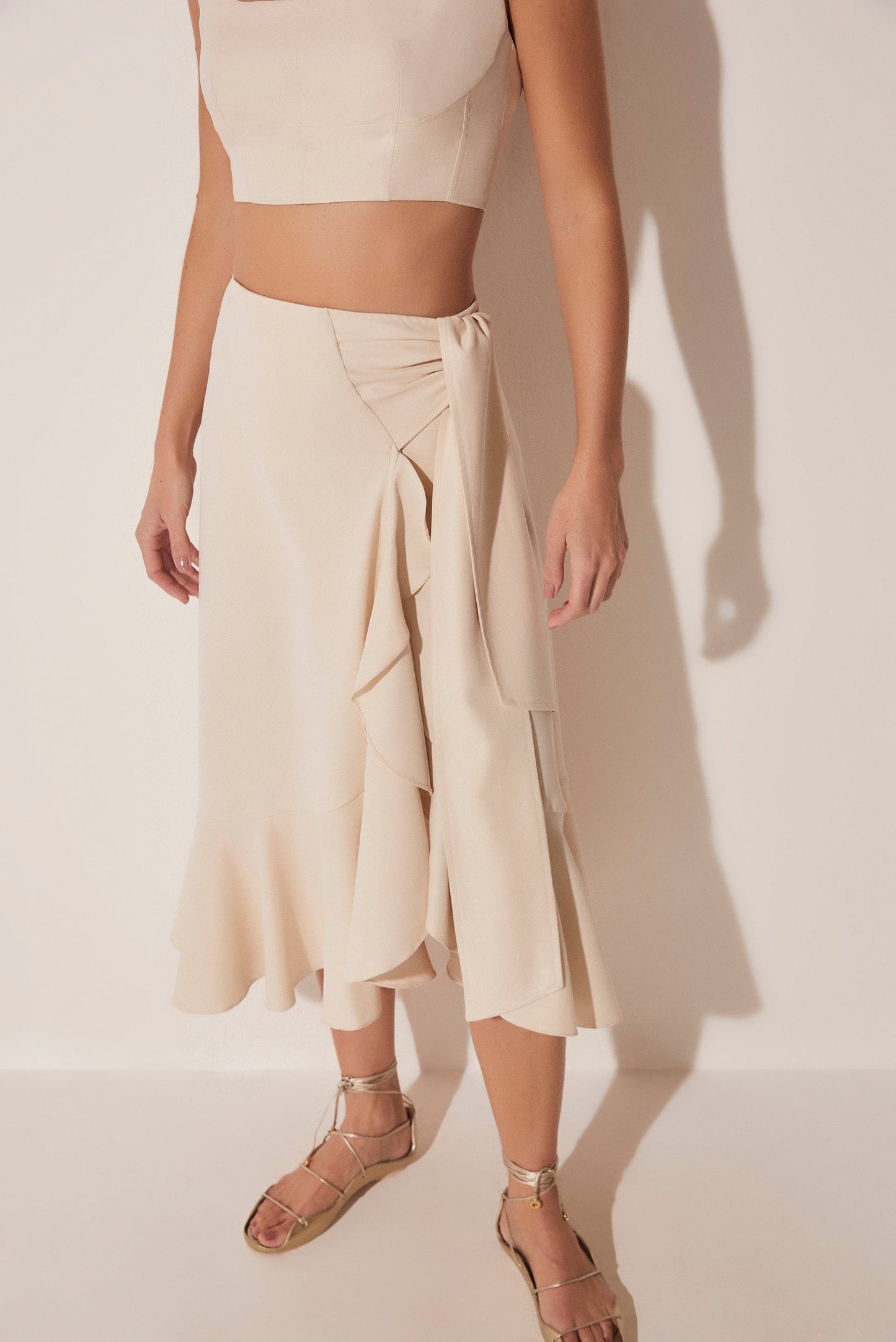 Agua De Coco Mediterranean Tailored Criss Crossed Midi Skirt E4680A1646