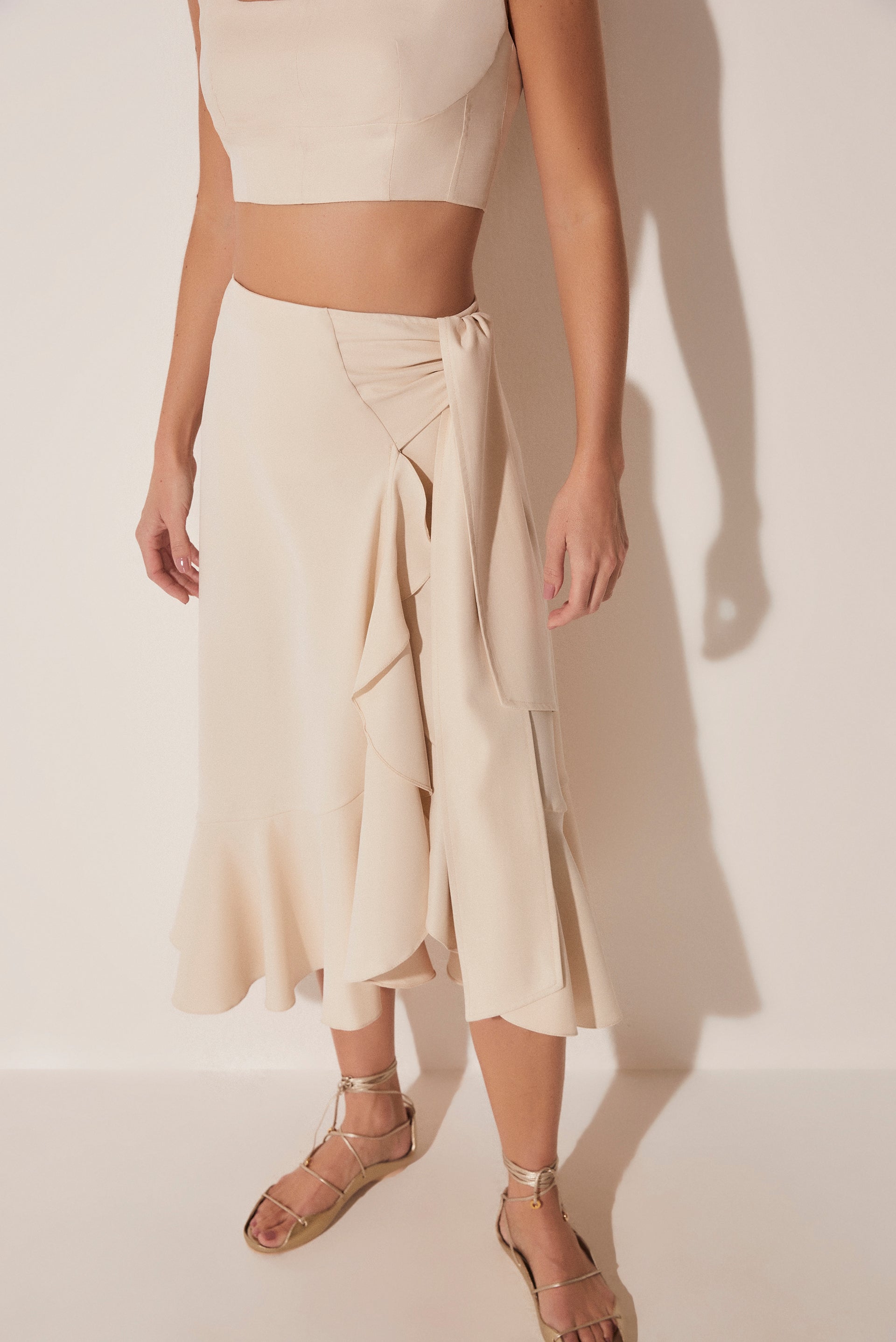 Agua De Coco Mediterranean Tailored Criss Crossed Midi Skirt E4680A1646