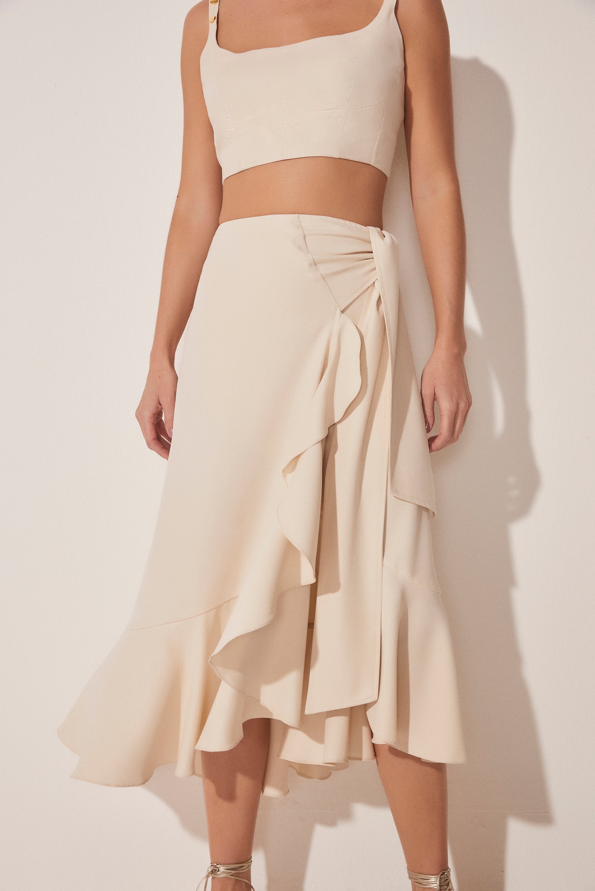 Agua De Coco Mediterranean Tailored Criss Crossed Midi Skirt E4680A1646