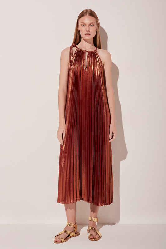 Agua De Coco Shiny Pleads Pleated Midi Dress E4094A1803