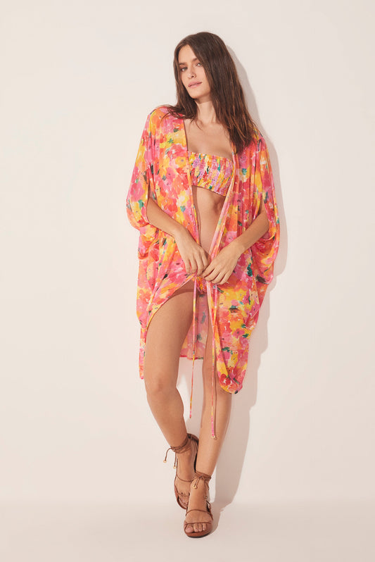 Agua De Coco Brushed Floral Oversized Short Cape E4132A1670
