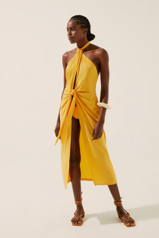 Agua De Coco Sunflower Midi Dress With Ties E4186A1345