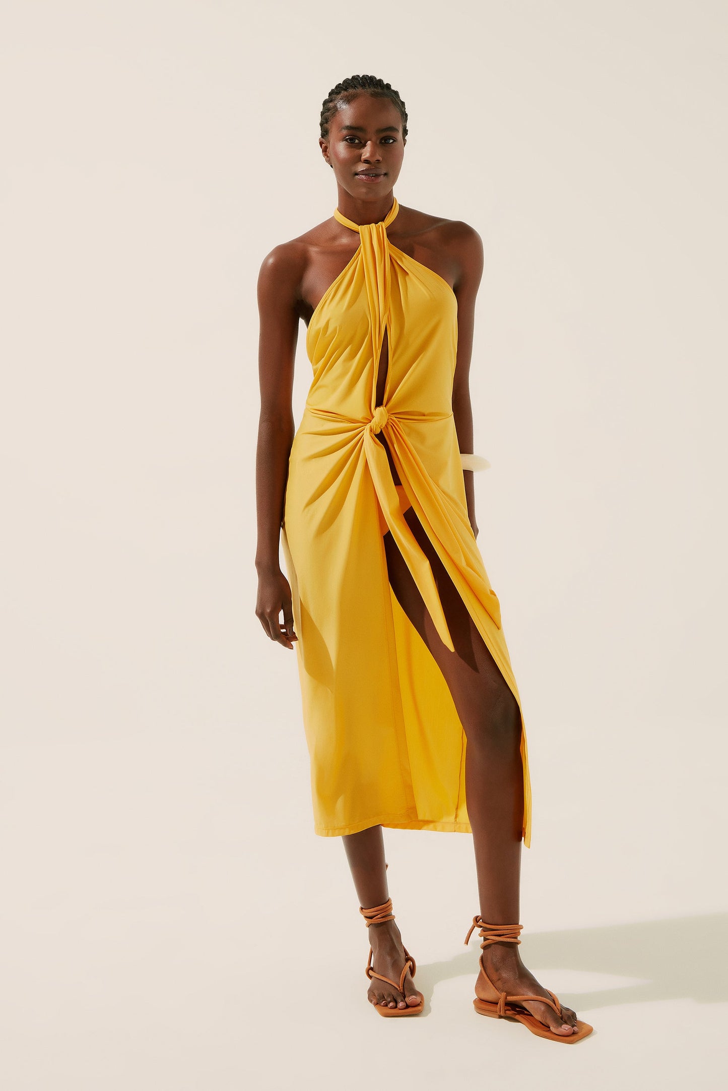Agua De Coco Sunflower Midi Dress With Ties E4186A1345