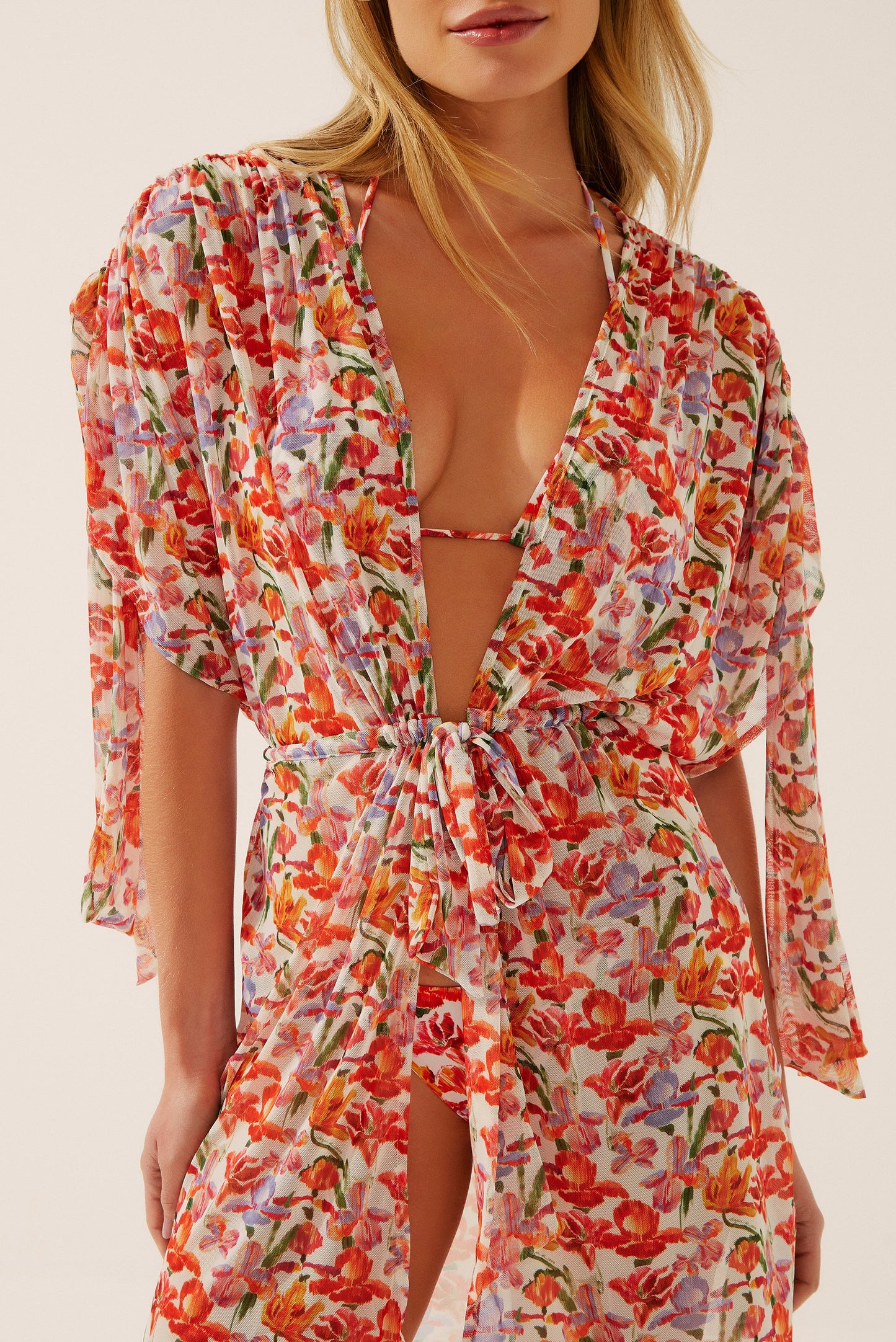 Agua De Coco Floral Ikat Short Cape With Ties E4199A1341
