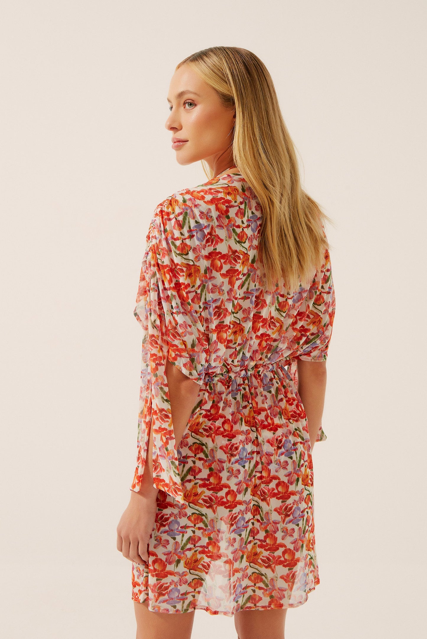 Agua De Coco Floral Ikat Short Cape With Ties E4199A1341