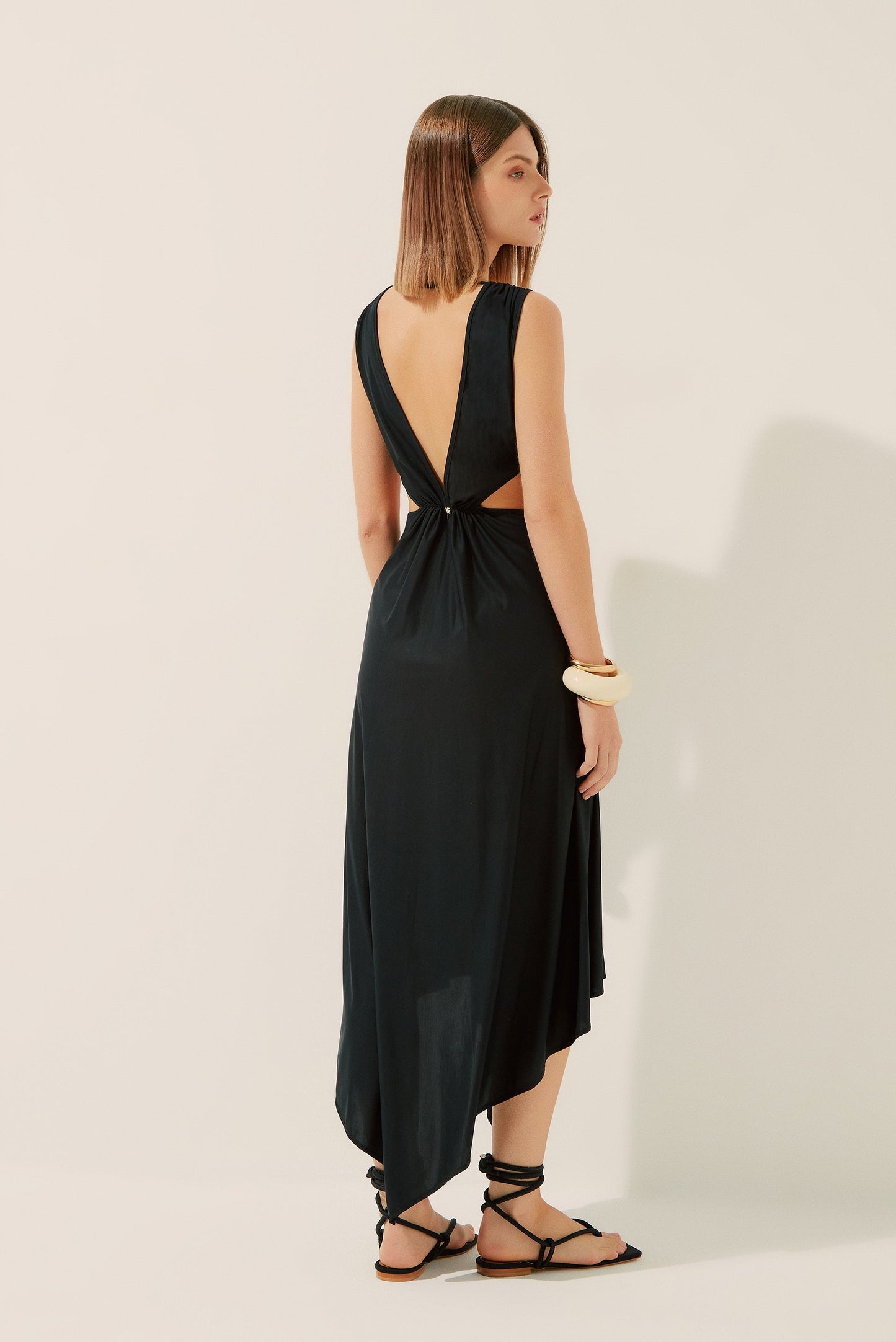 Agua De Coco Fleur De Lis V Neckline Long Dress With Hoop E4215A1347