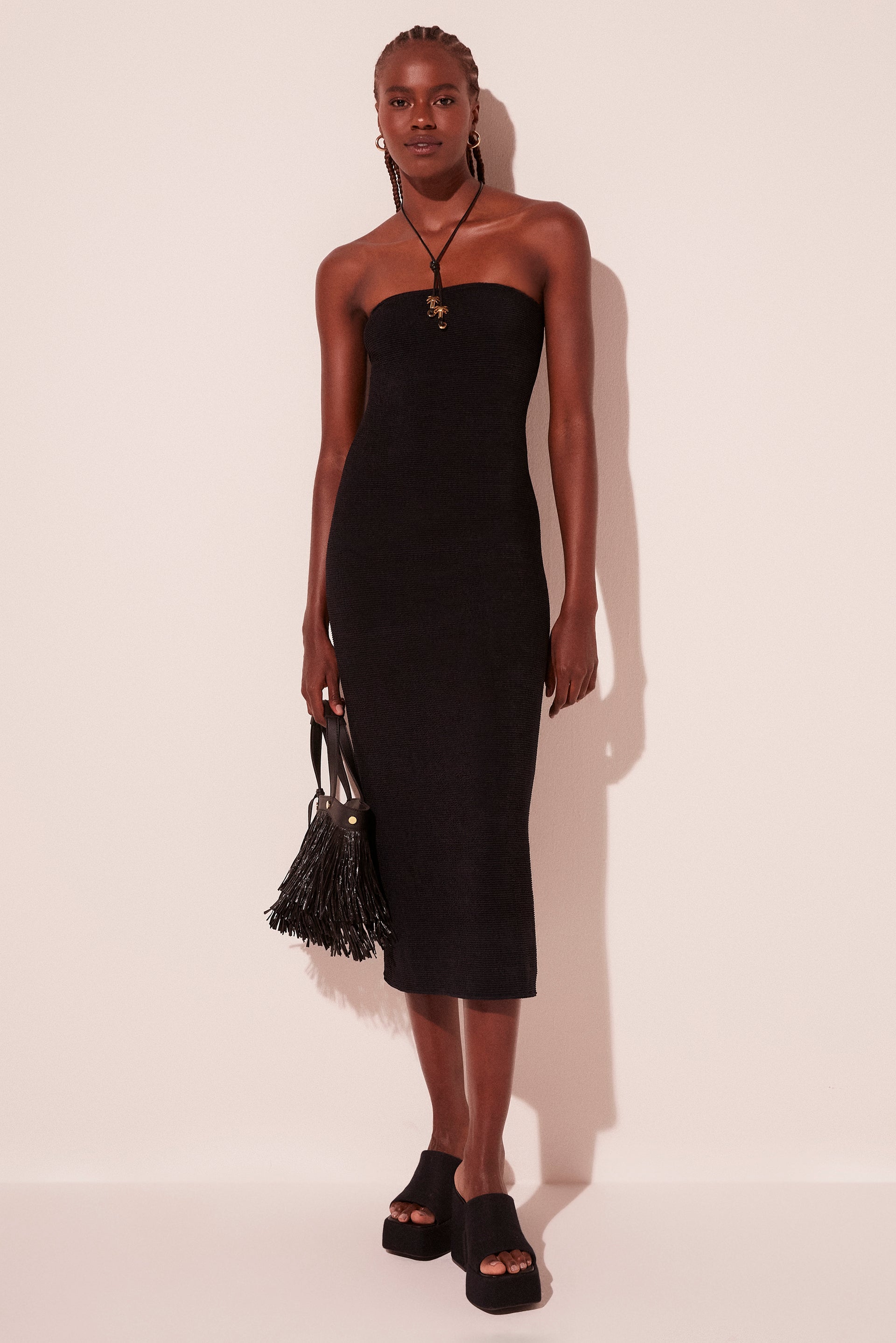 Agua De Coco Black Dawn Strapless Side Slit Midi Dress E4261A2120