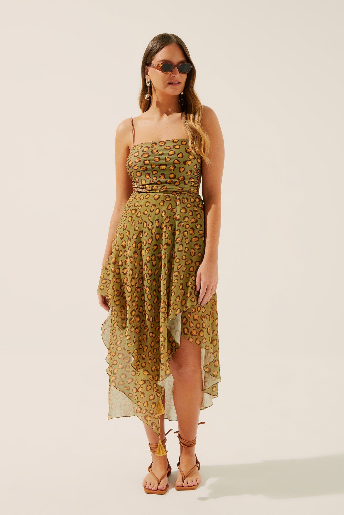 Agua De Coco Polka Dot Leopard Asymmetric Midi Skirt E4264A1343