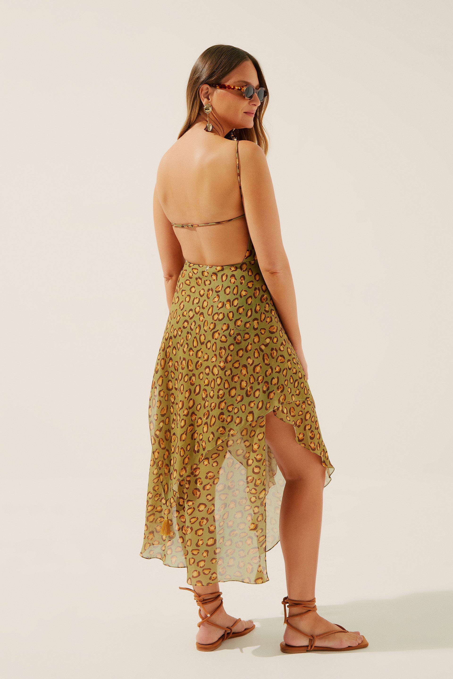 Agua De Coco Polka Dot Leopard Asymmetric Midi Skirt E4264A1343