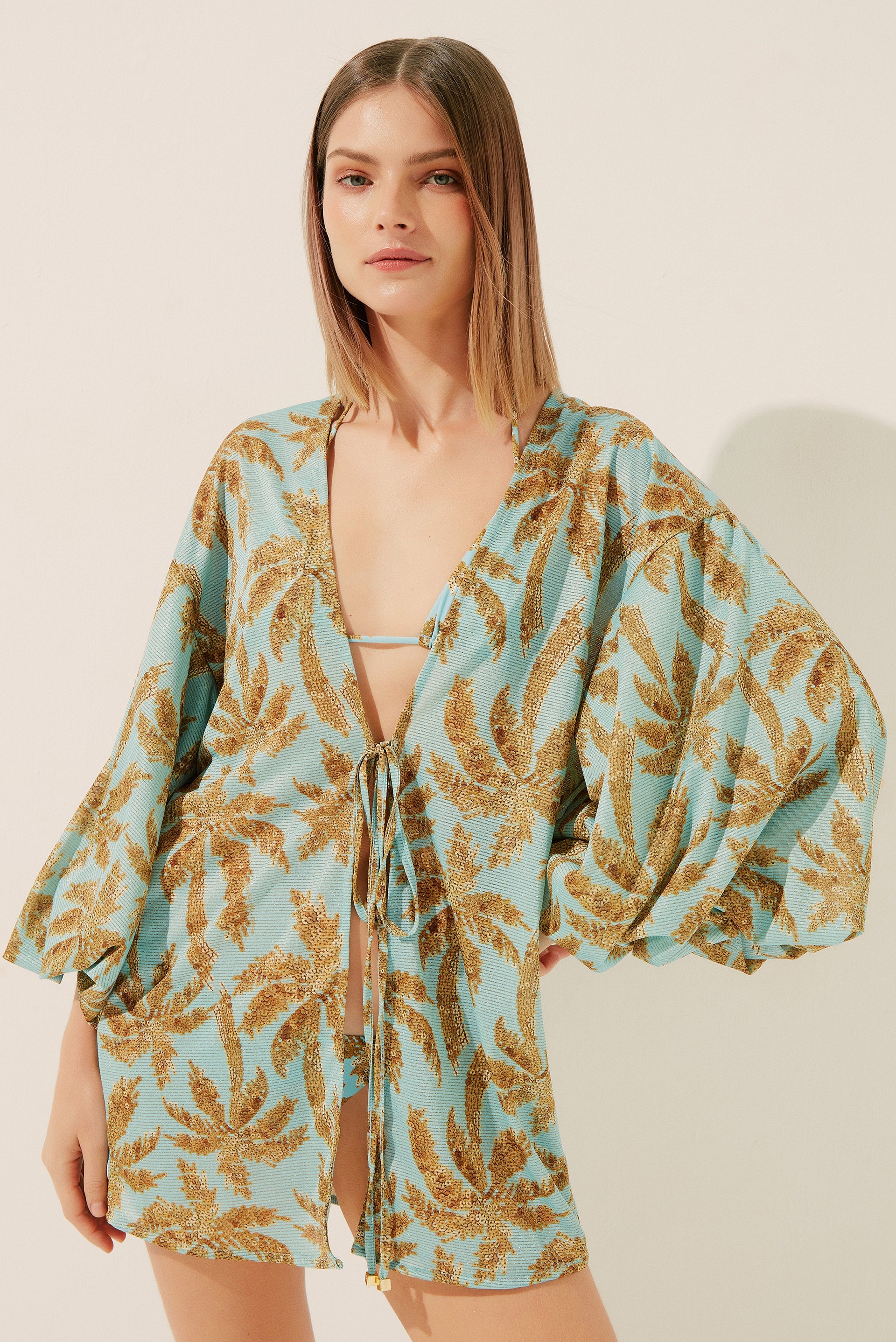 Agua De Coco Coconut Grove Puffed Sleeves Short Cape E4275A1404