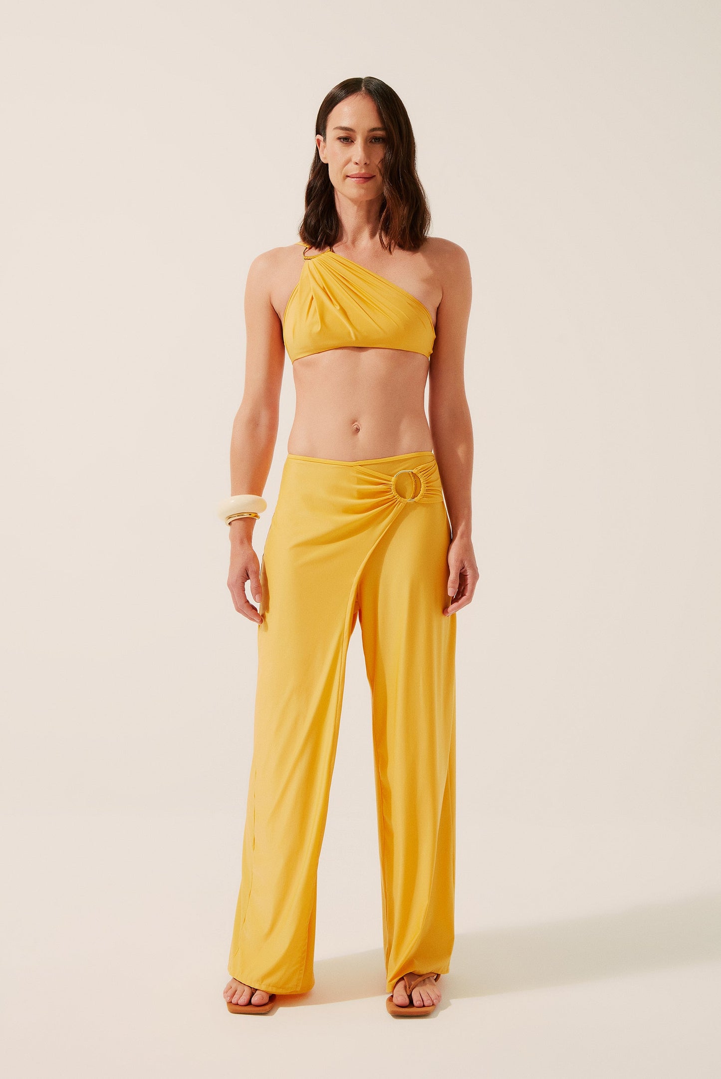 Agua De Coco Sunflower Pareo Pallazo Pants With Embroidered Hoop E4276A1345