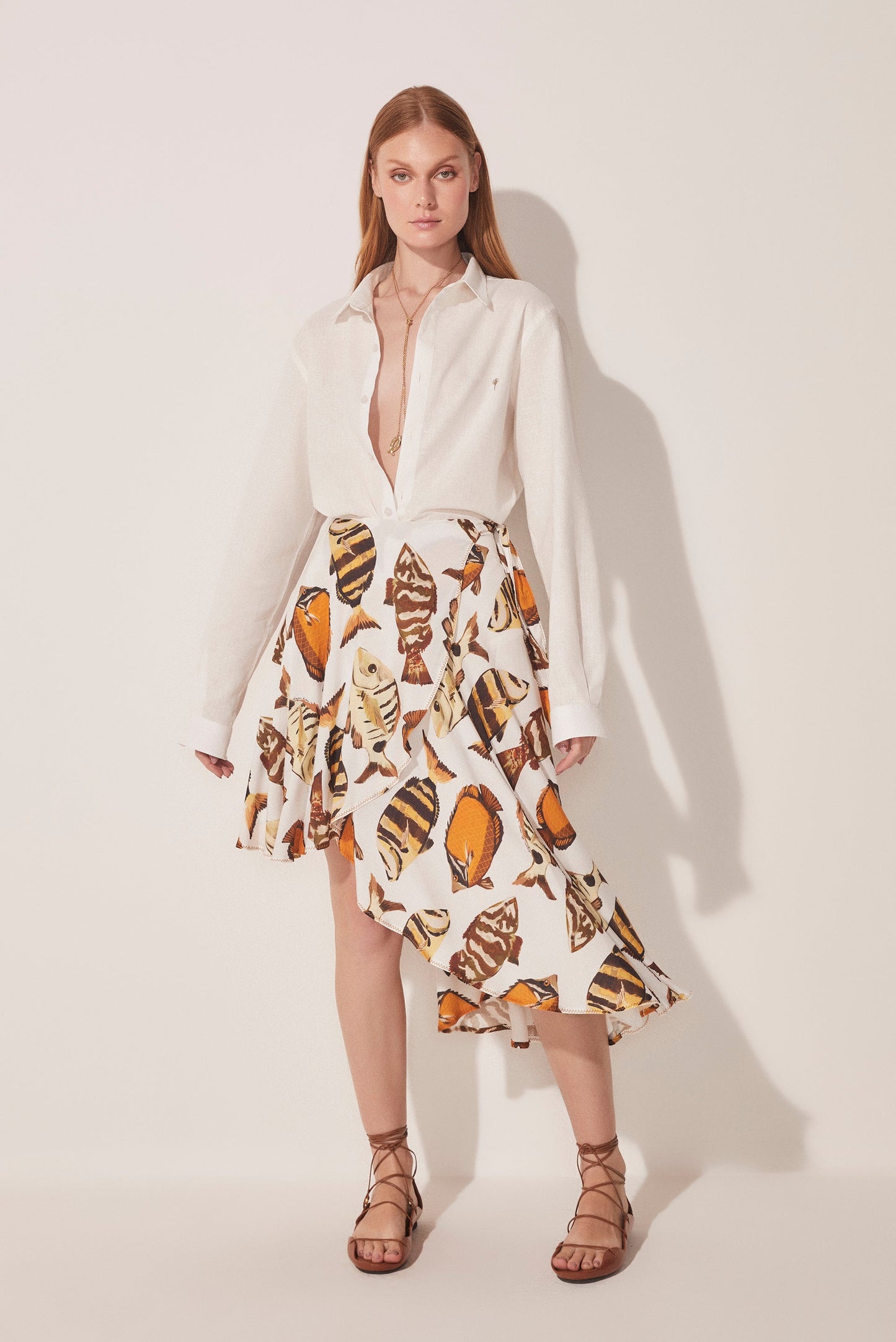 Agua De Coco Fish Asymmetric Midi Skirt E4325A1663