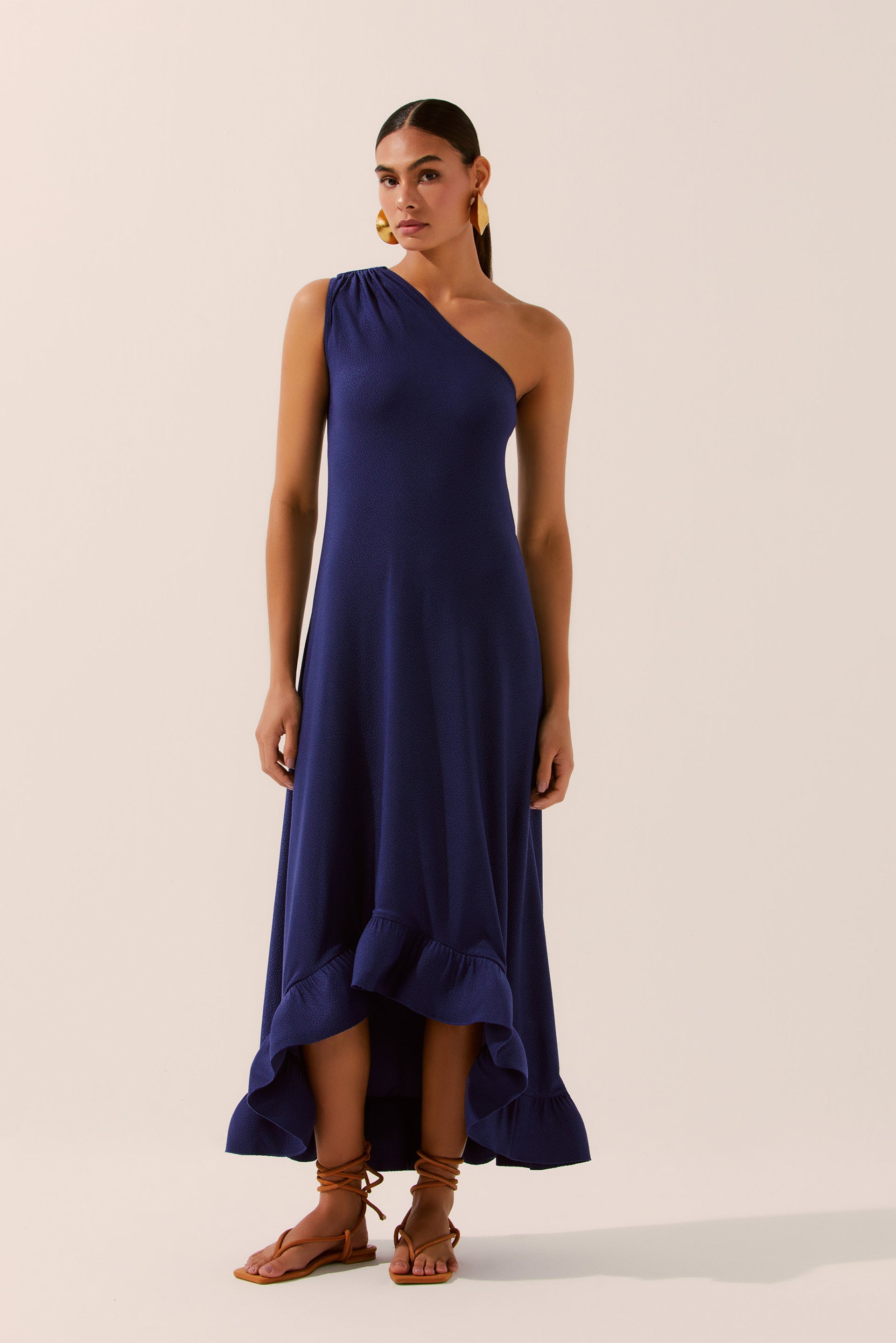 Agua De Coco Sea Waves One-Shoulder Dress With Ruffle E4329A1534
