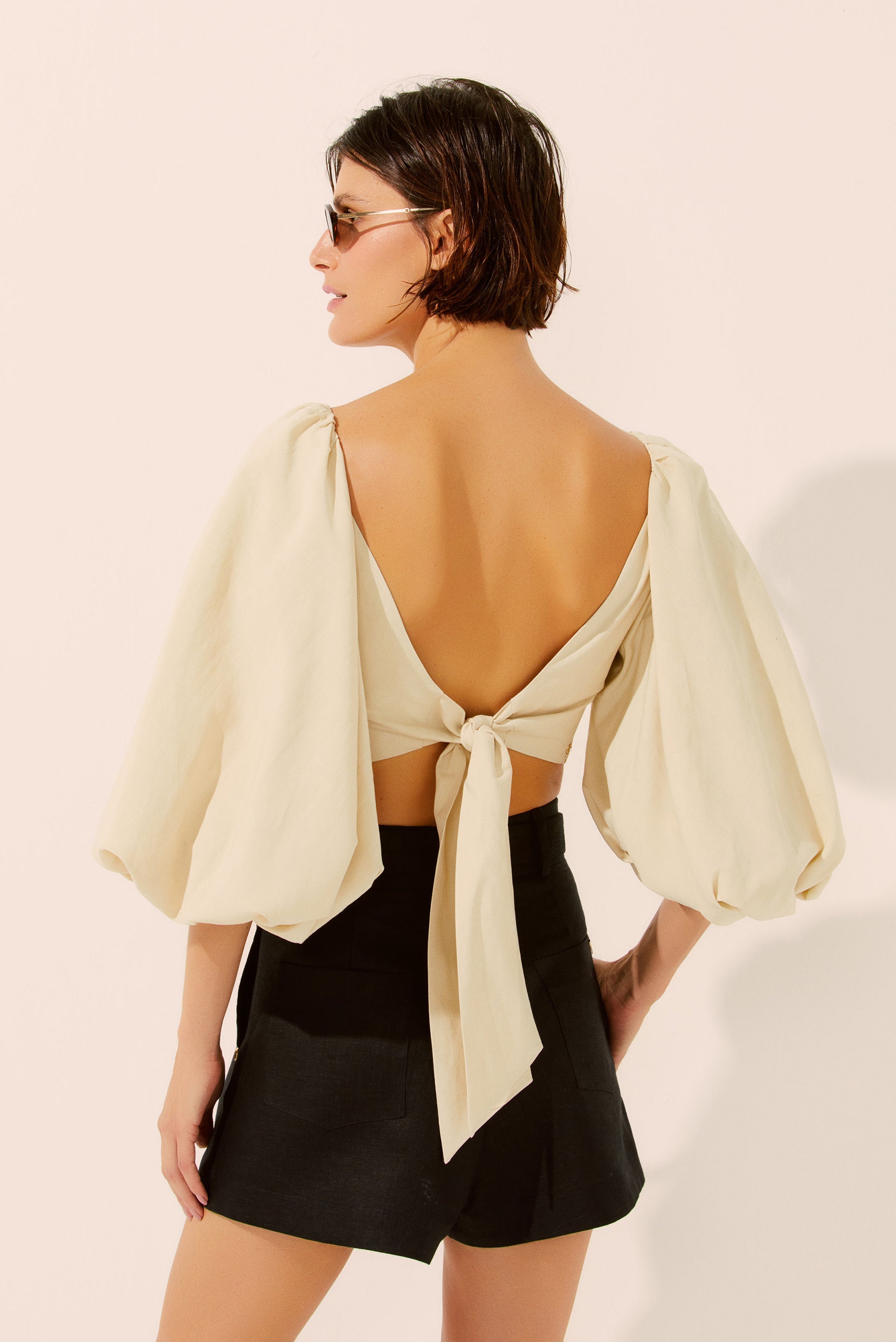 Agua De Coco Petunia Cropped Top With Puffed Sleeves E4339A1538