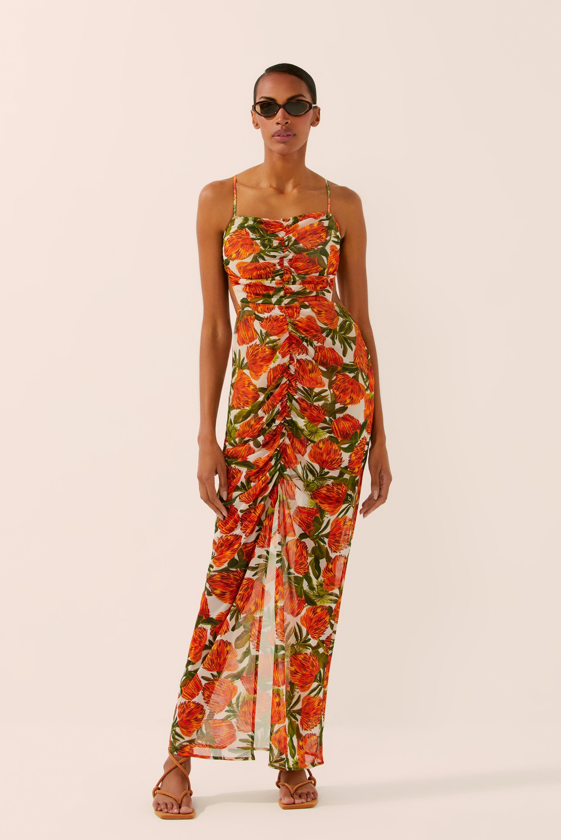 Agua De Coco Flora Ruched Long Dress With Slits E4448A1551