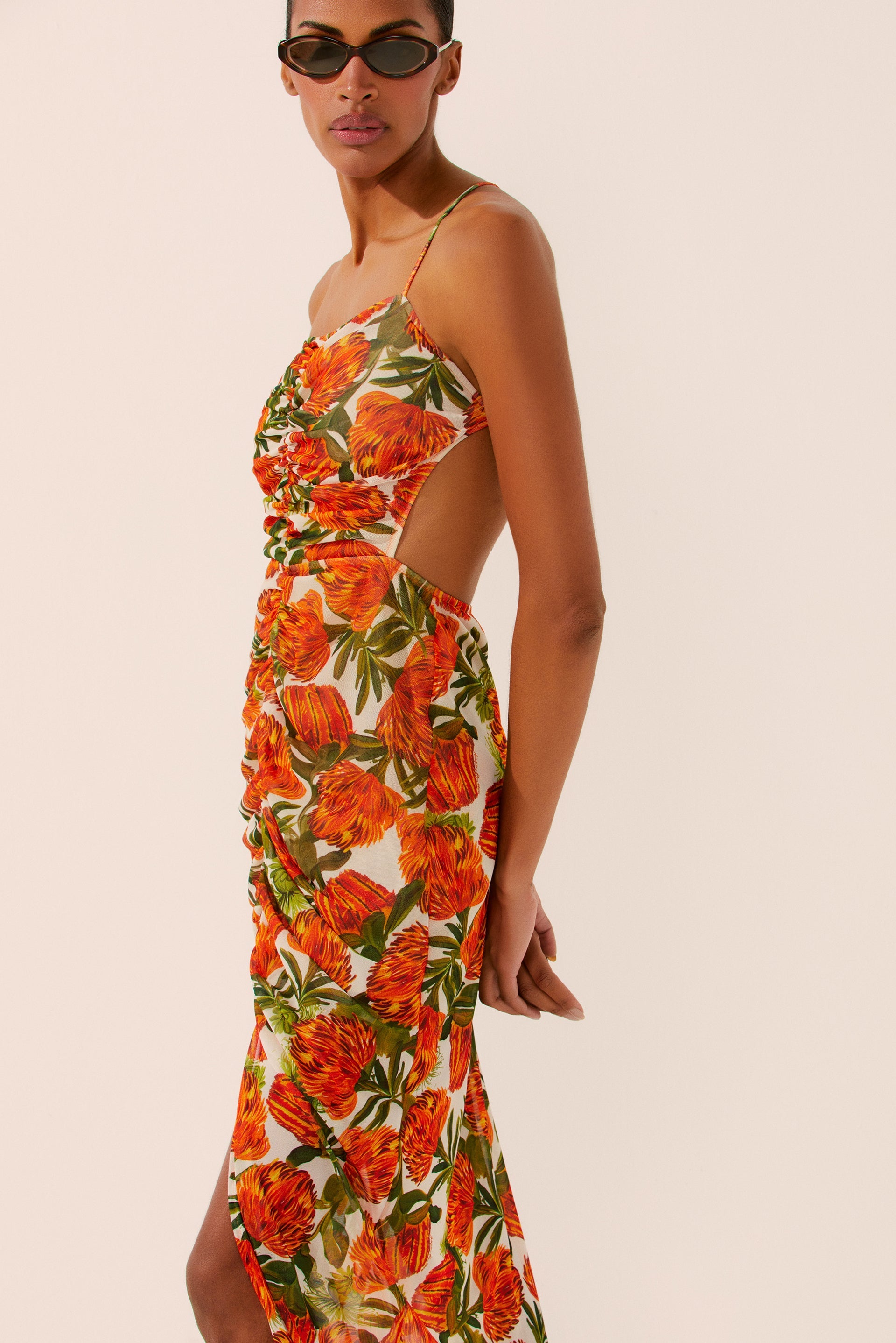 Agua De Coco Flora Ruched Long Dress With Slits E4448A1551