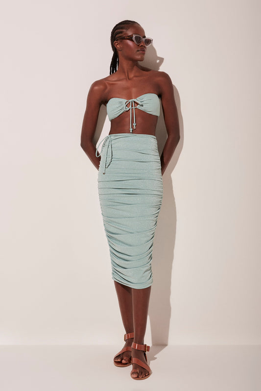 Agua De Coco Celeste Ruched Midi Skirt With Ties E4460A1794