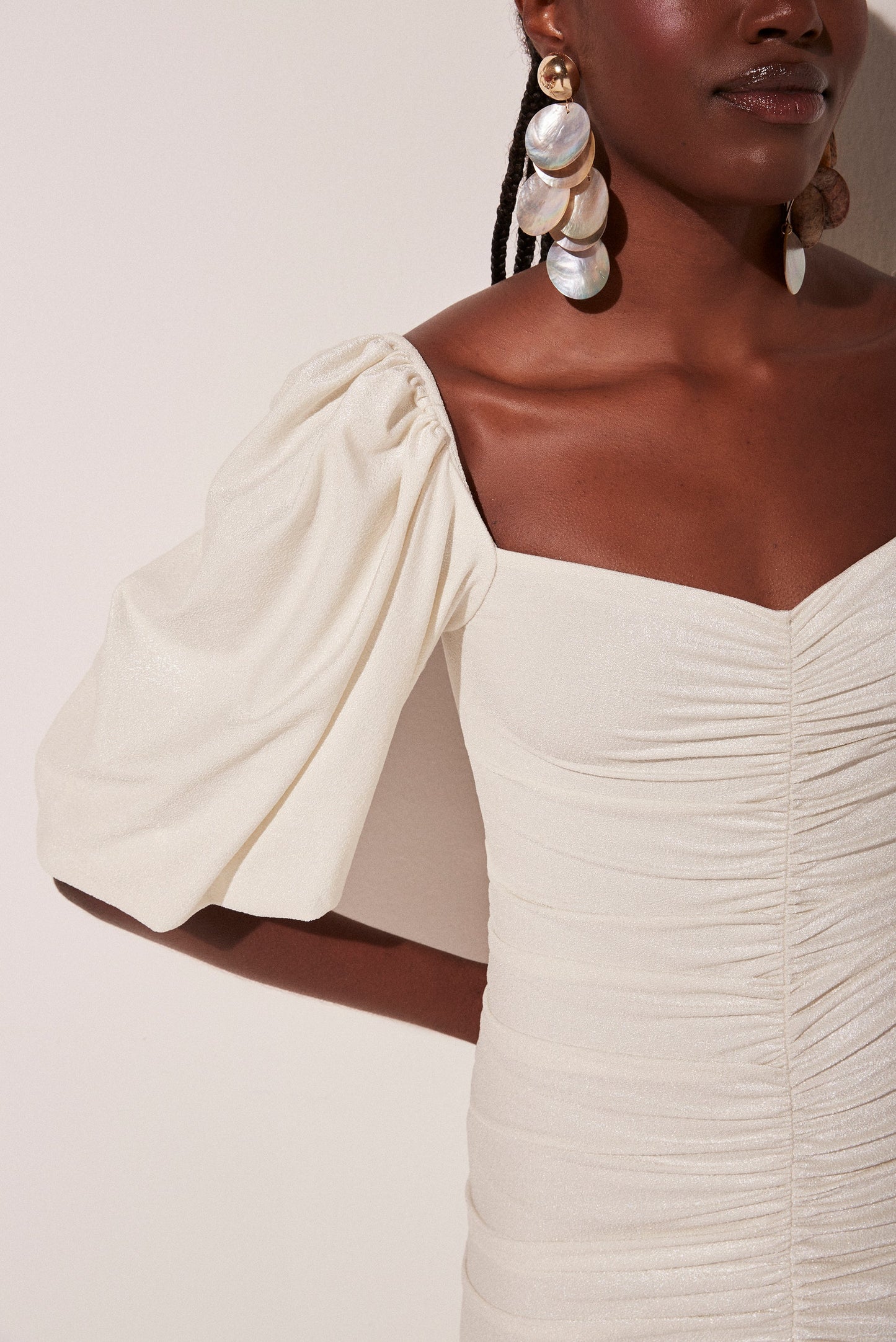 Agua De Coco Pearls Ruched Midi Dress With Sleeves E4461A1766
