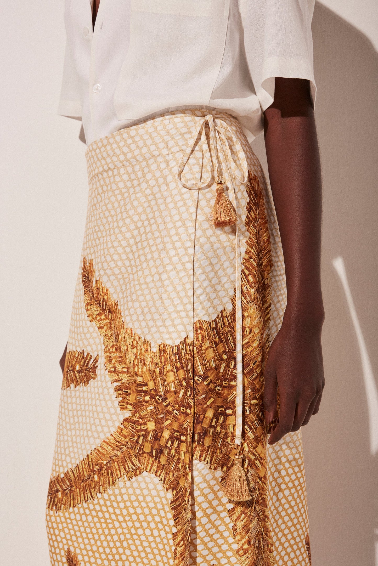 Agua De Coco Localized Sequin Criss Crossed Midi Skirt Stars E4478A1855