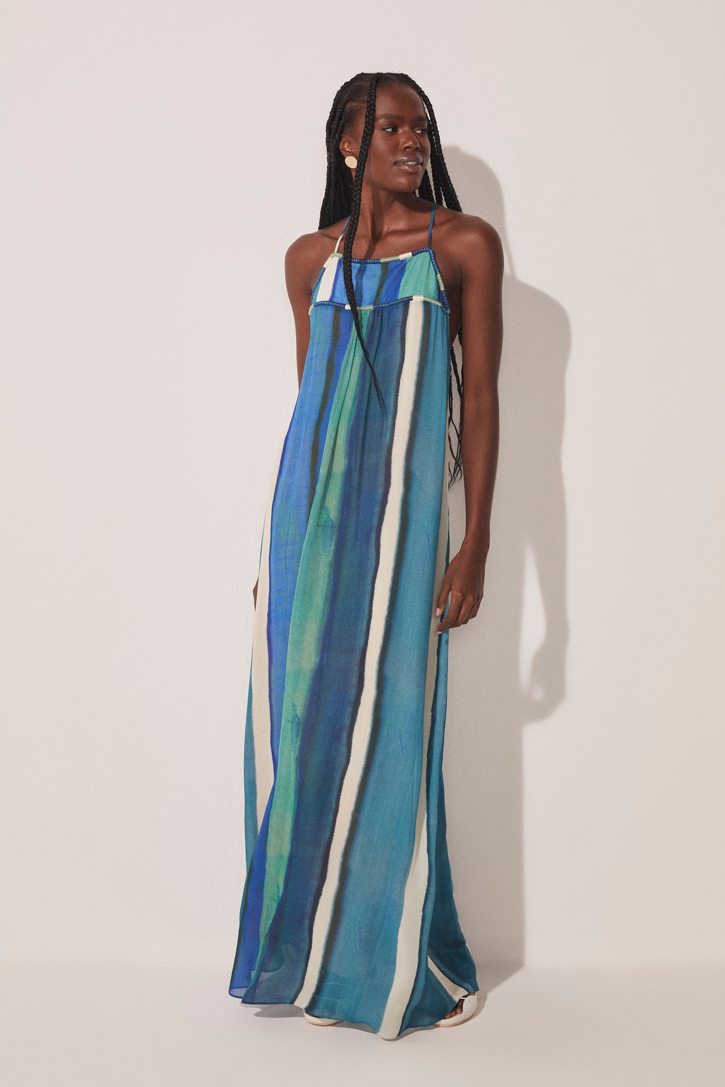 Agua De Coco Striped Water Mirror Detailed Long Dress E4564A1643