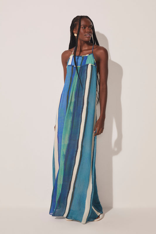 Agua De Coco Striped Water Mirror Detailed Long Dress E4564A1643