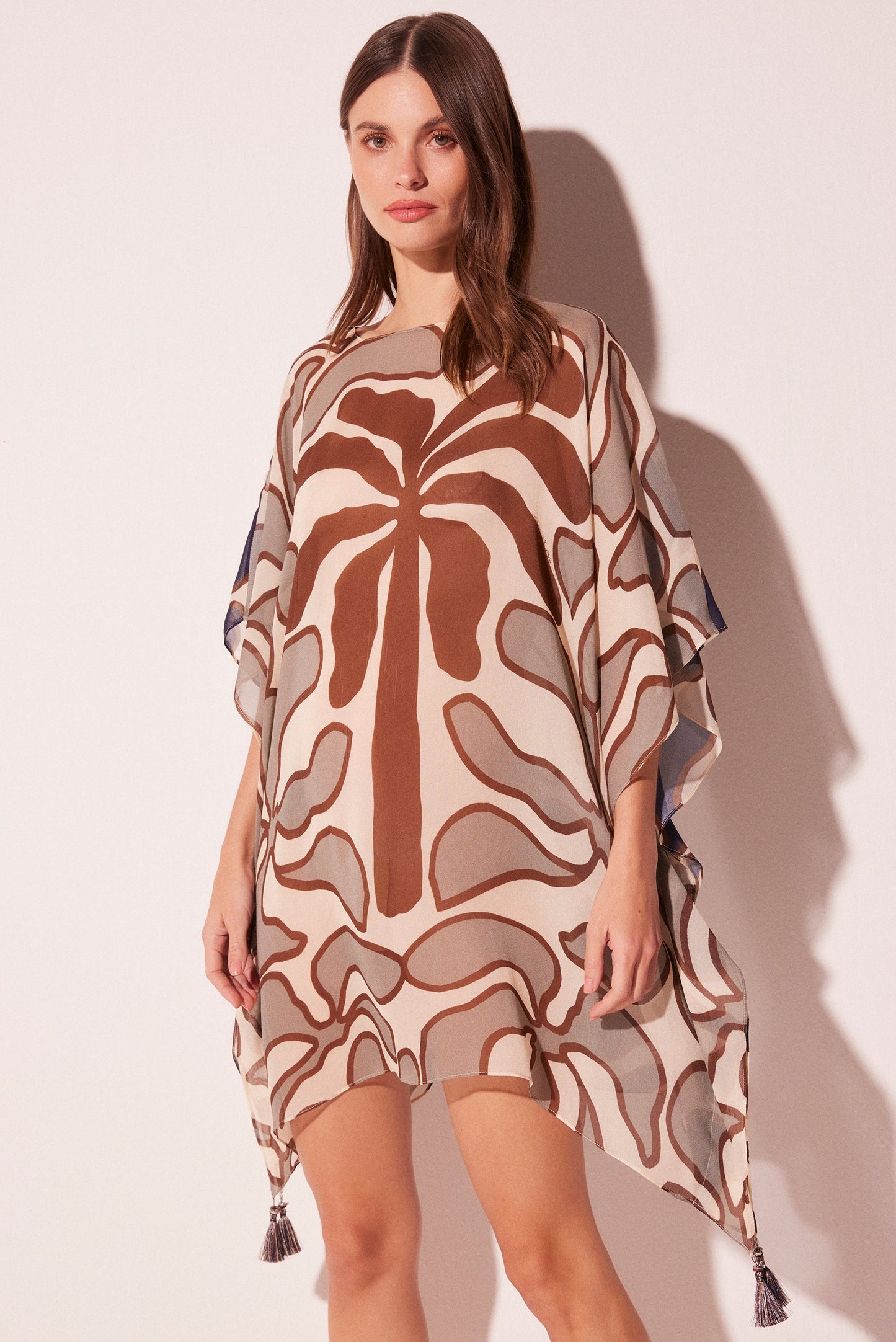 Agua De Coco Brushed Palm Tree Oversized Short Tunic E4601A2291