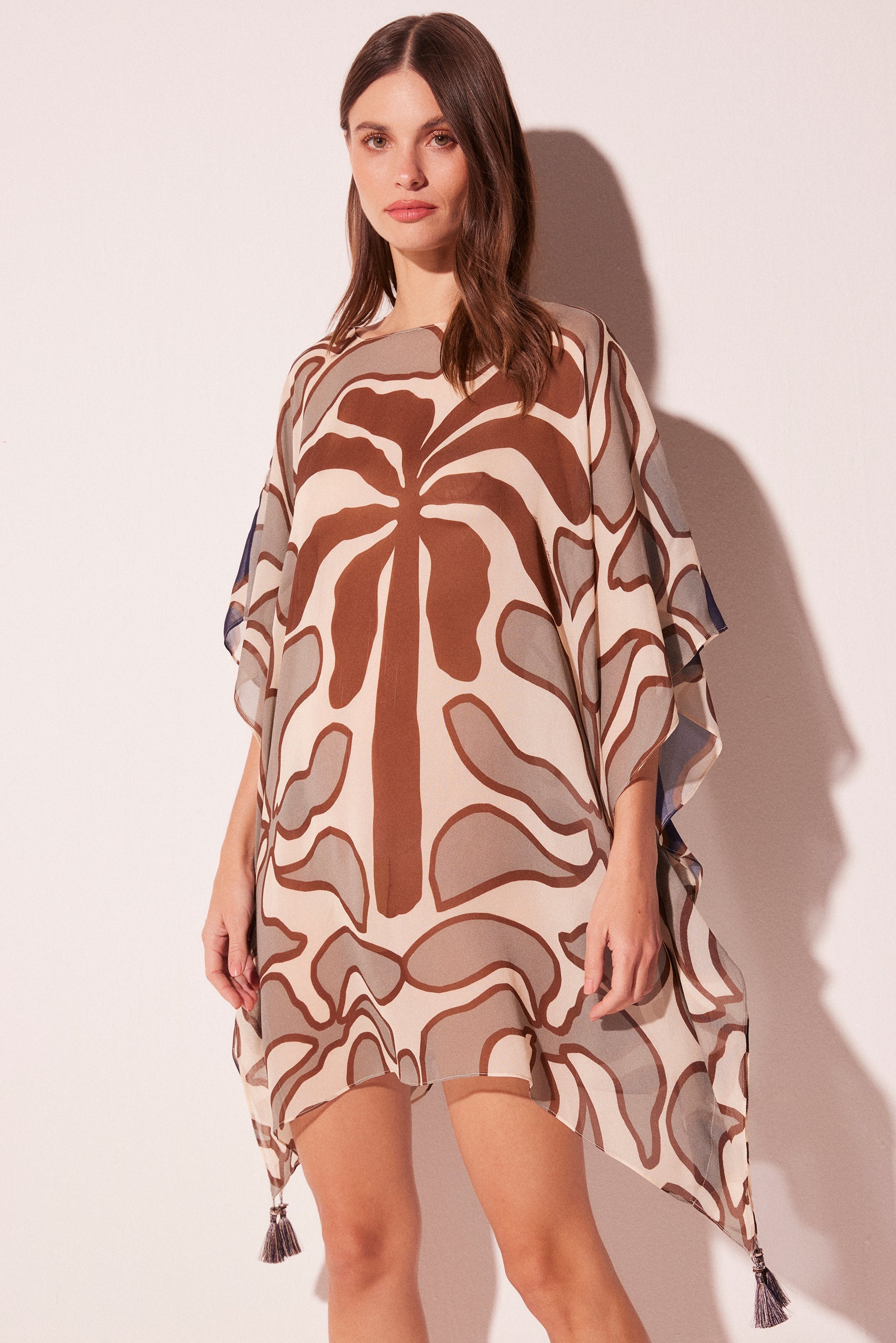 Agua De Coco Brushed Palm Tree Oversized Short Tunic E4601A2291