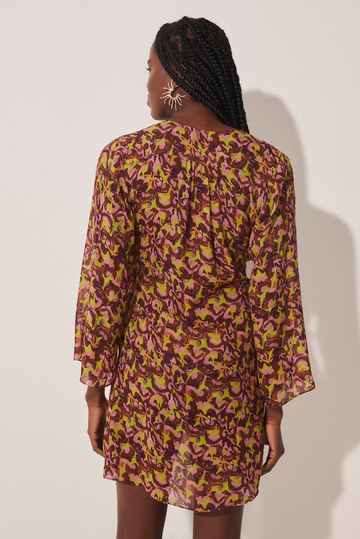 Agua De Coco Pineapple Peel Short Shirt Dress With Ties E4610A1708