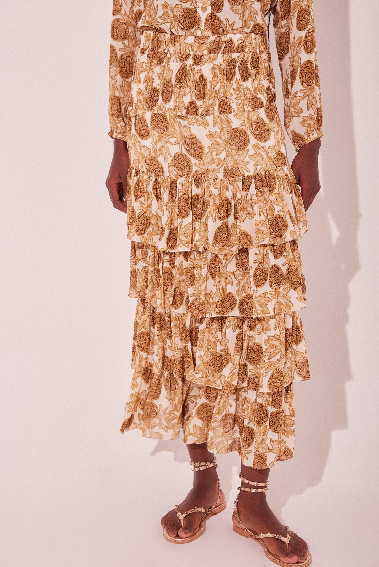 Agua De Coco Pineapple Ruffled Midi Skirt E4617A2132