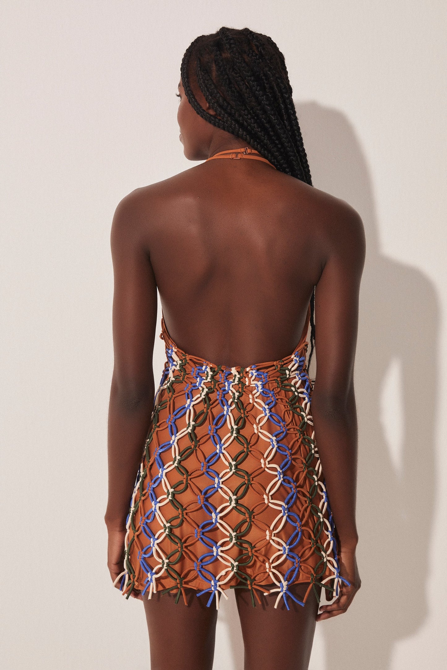 Agua De Coco Tropical Mix Halter Top Short Dress With Macramé E4623A1651