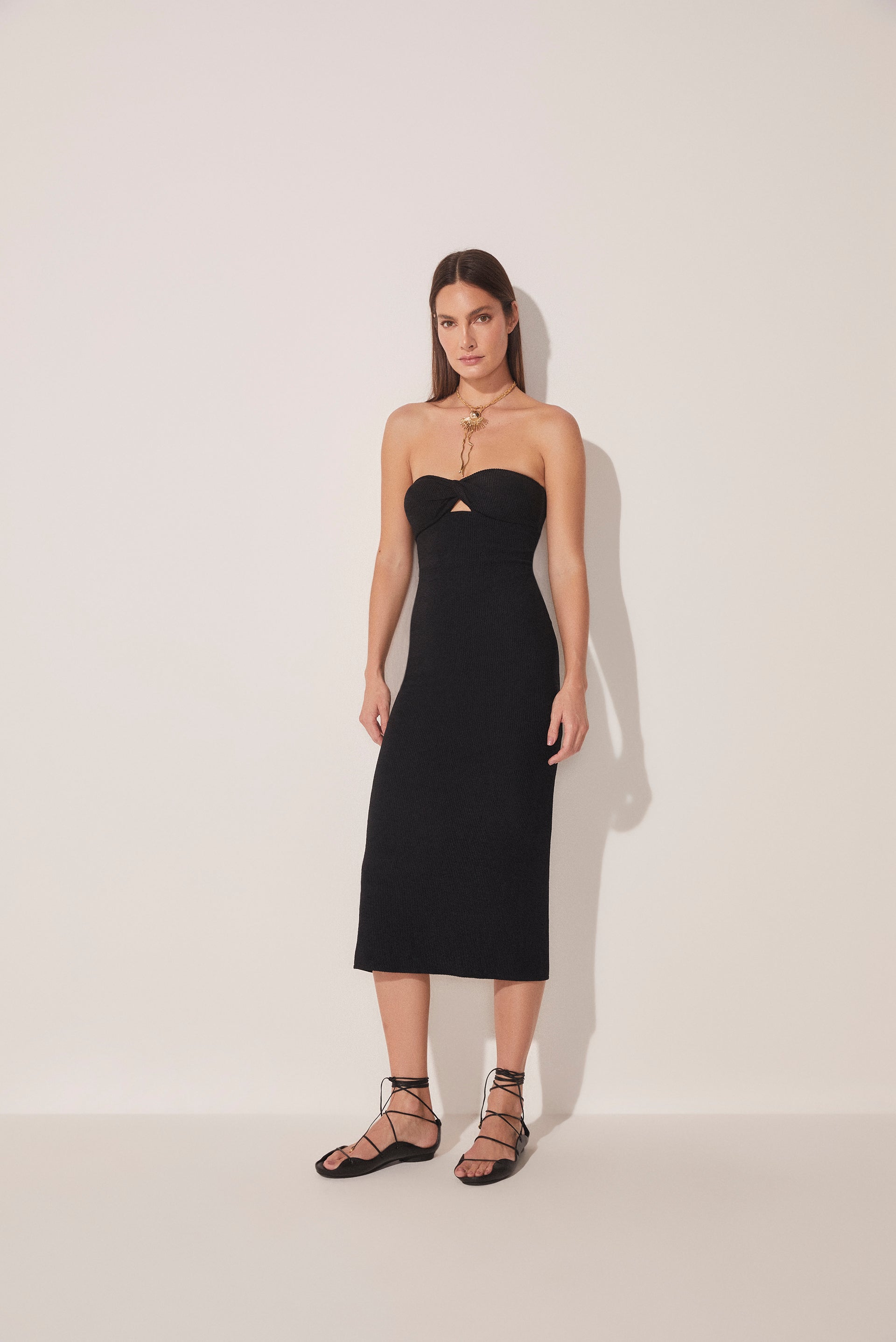 Agua De Coco El Mar Twisted Bust Strapless Midi Dress E4655A1654