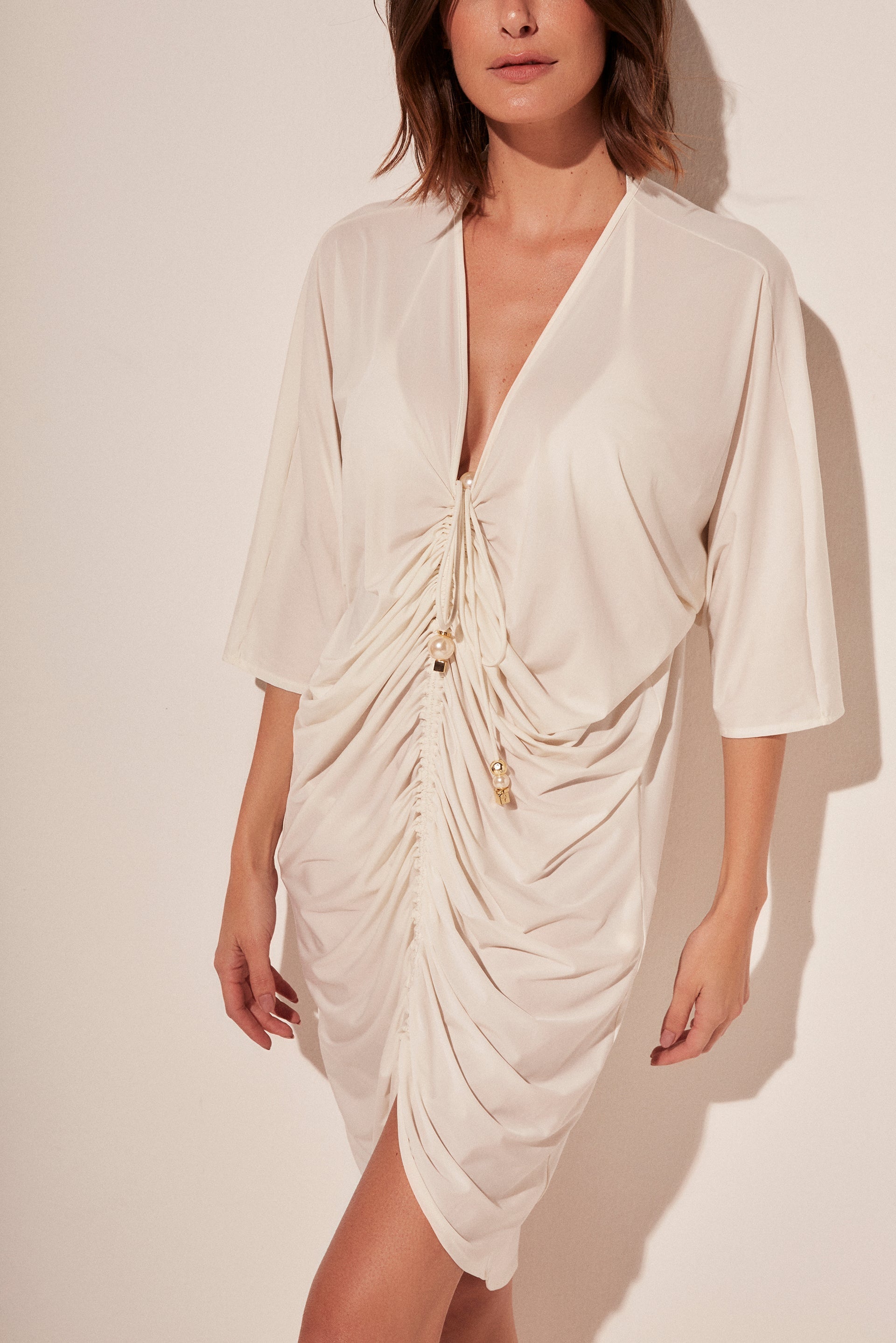 Agua De Coco Pearls Draped Midi Tunic E4664A1766