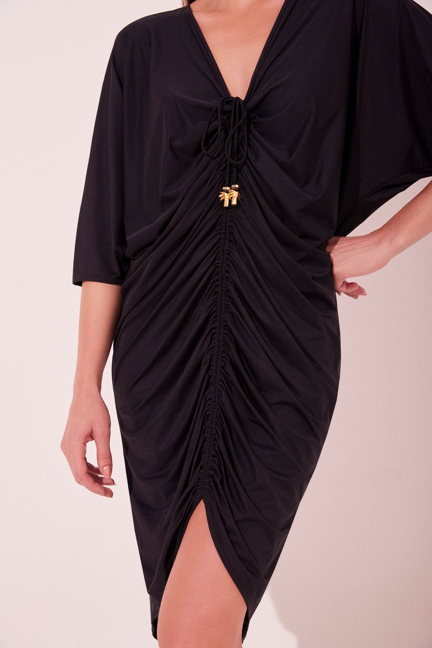 Agua De Coco Black Scales Draped Midi Tunic E4664A2226