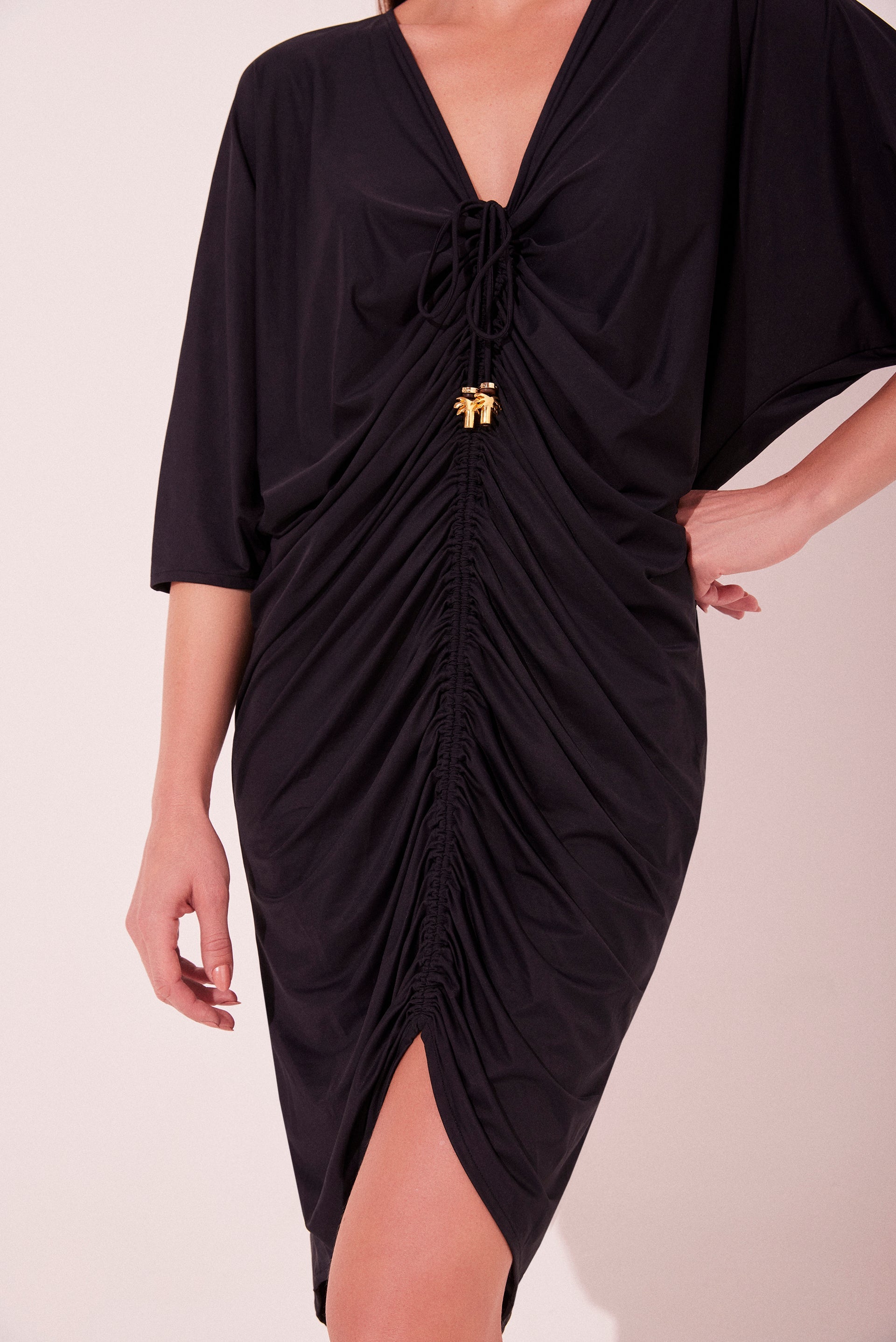 Agua De Coco Black Scales Draped Midi Tunic E4664A2226