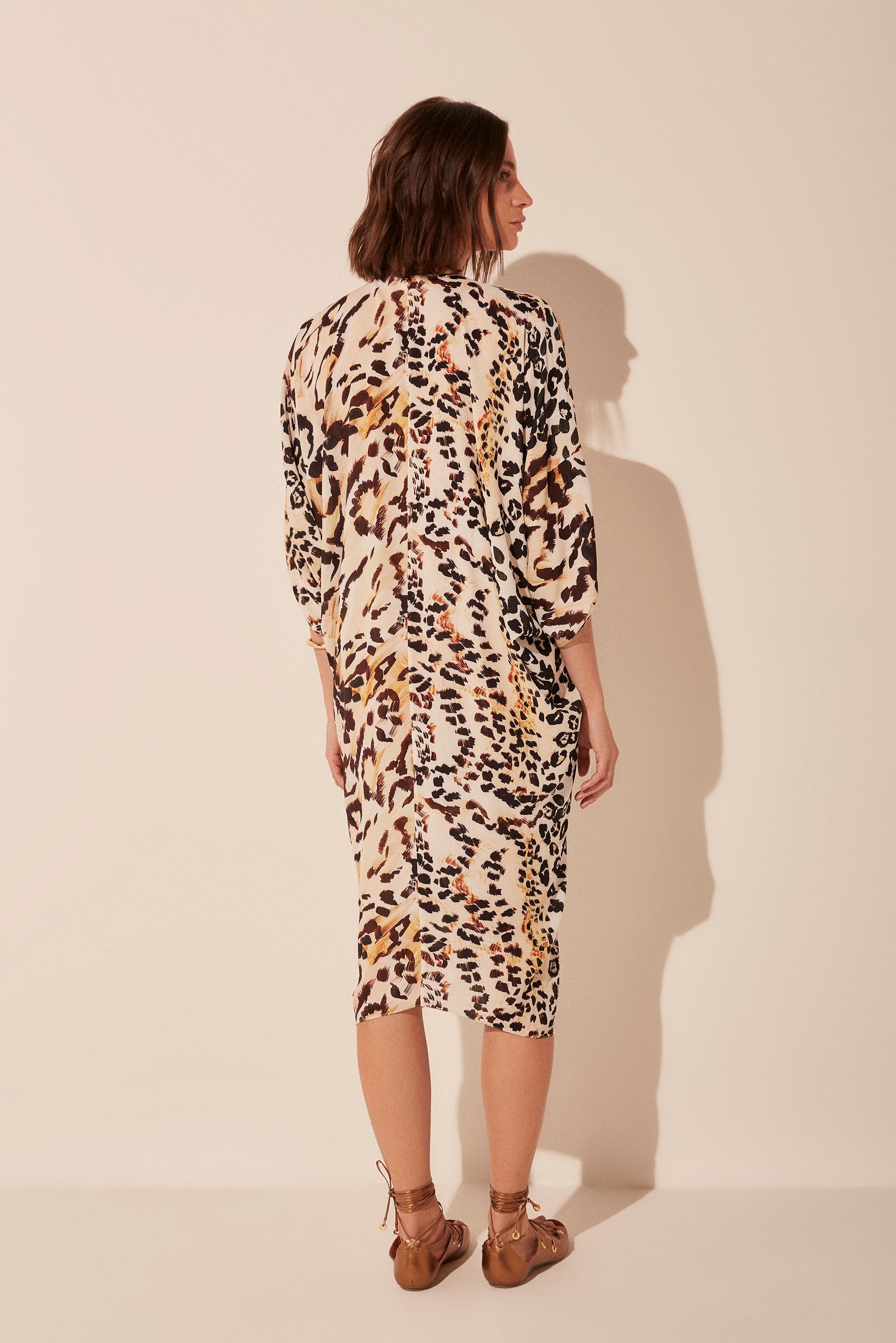 Agua De Coco Jaguar Patchwork Ruched Midi Dress E4731A1884