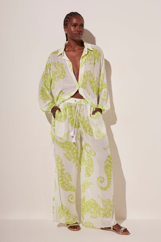 Agua De Coco Sea Horse Palazzo Pants With Elastic Waist E4760A1820