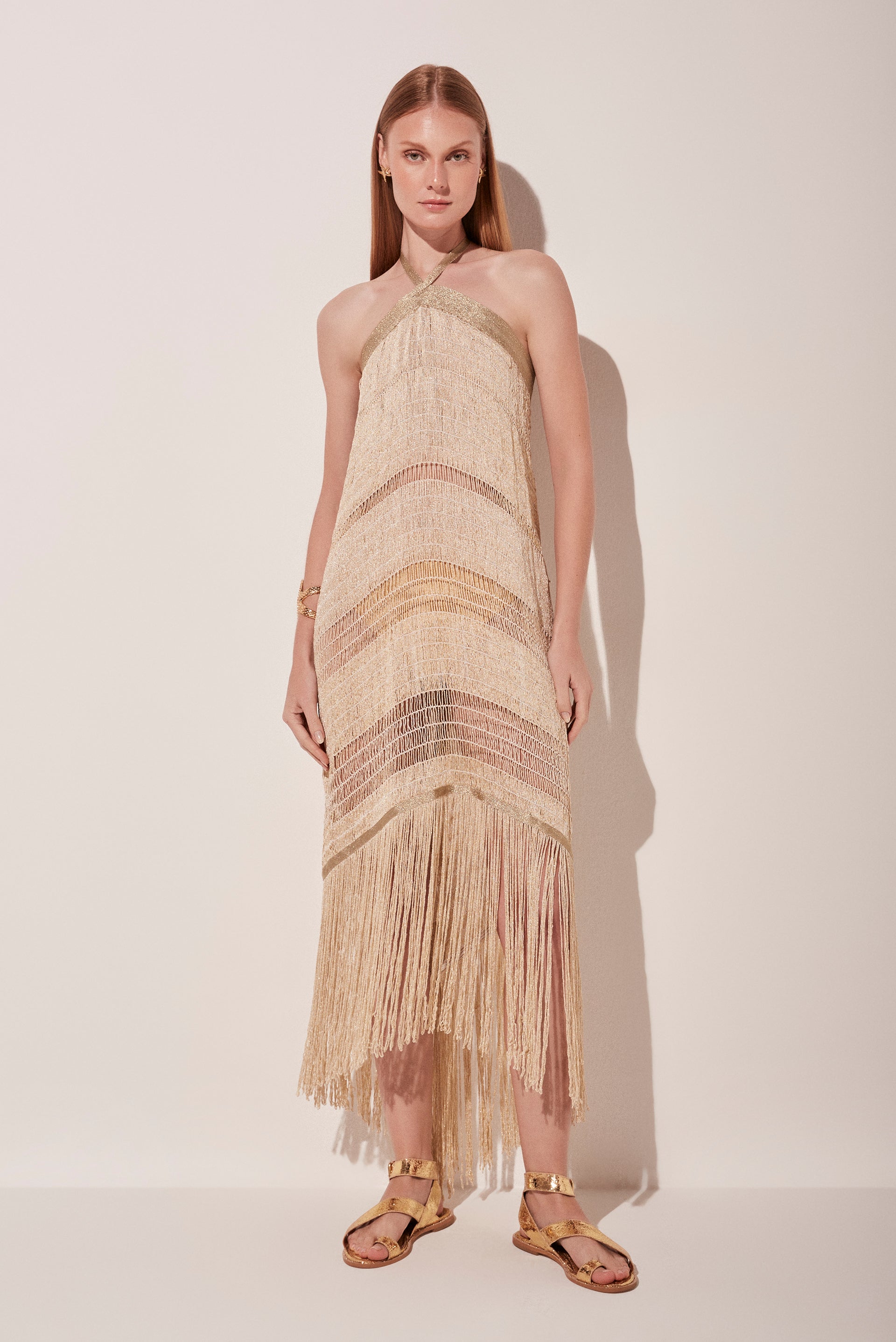 Agua De Coco Solar Macrame Midi Dress With Fringes E4770A1831