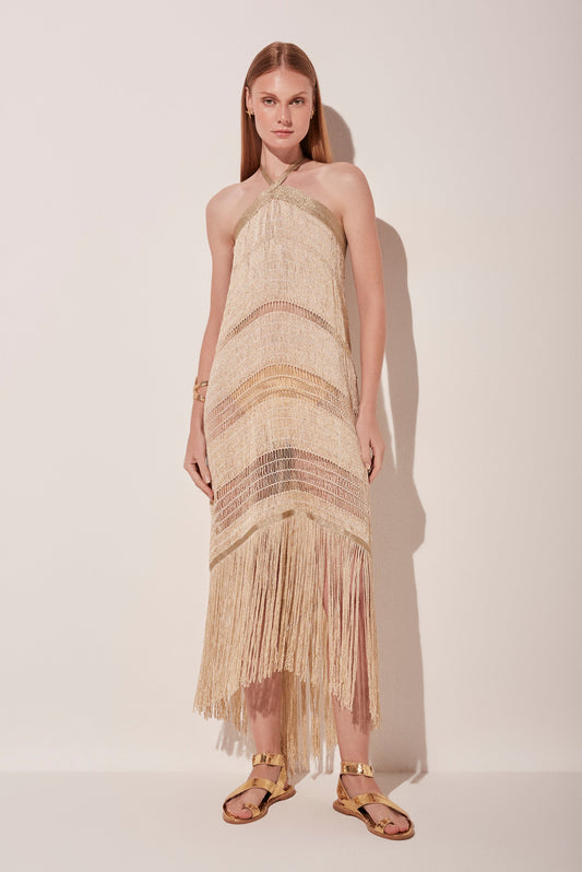 Agua De Coco Solar Macrame Midi Dress With Fringes E4770A1831