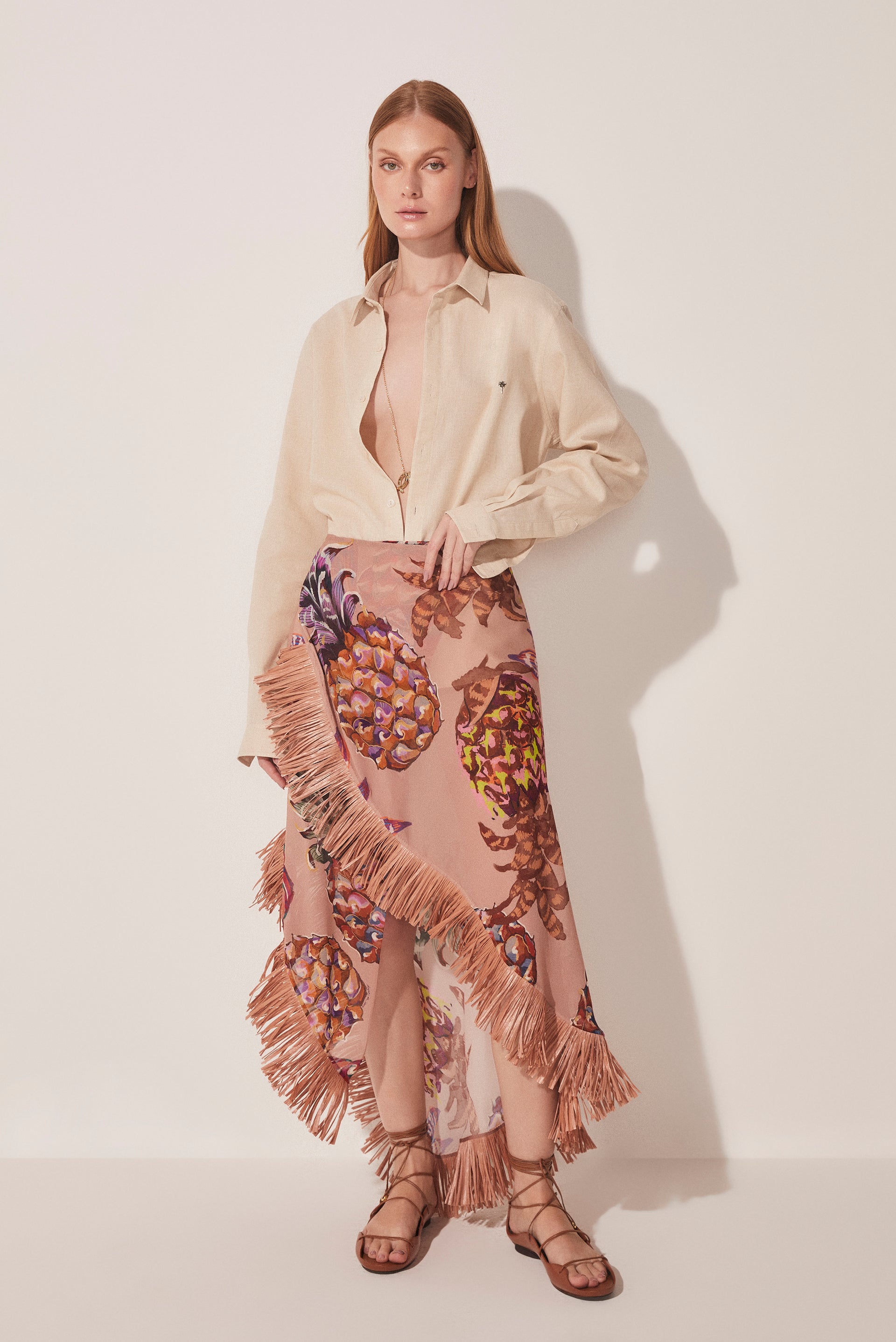 Agua De Coco Piña Criss Crossed Long Skirt With Fringes E4870A1665