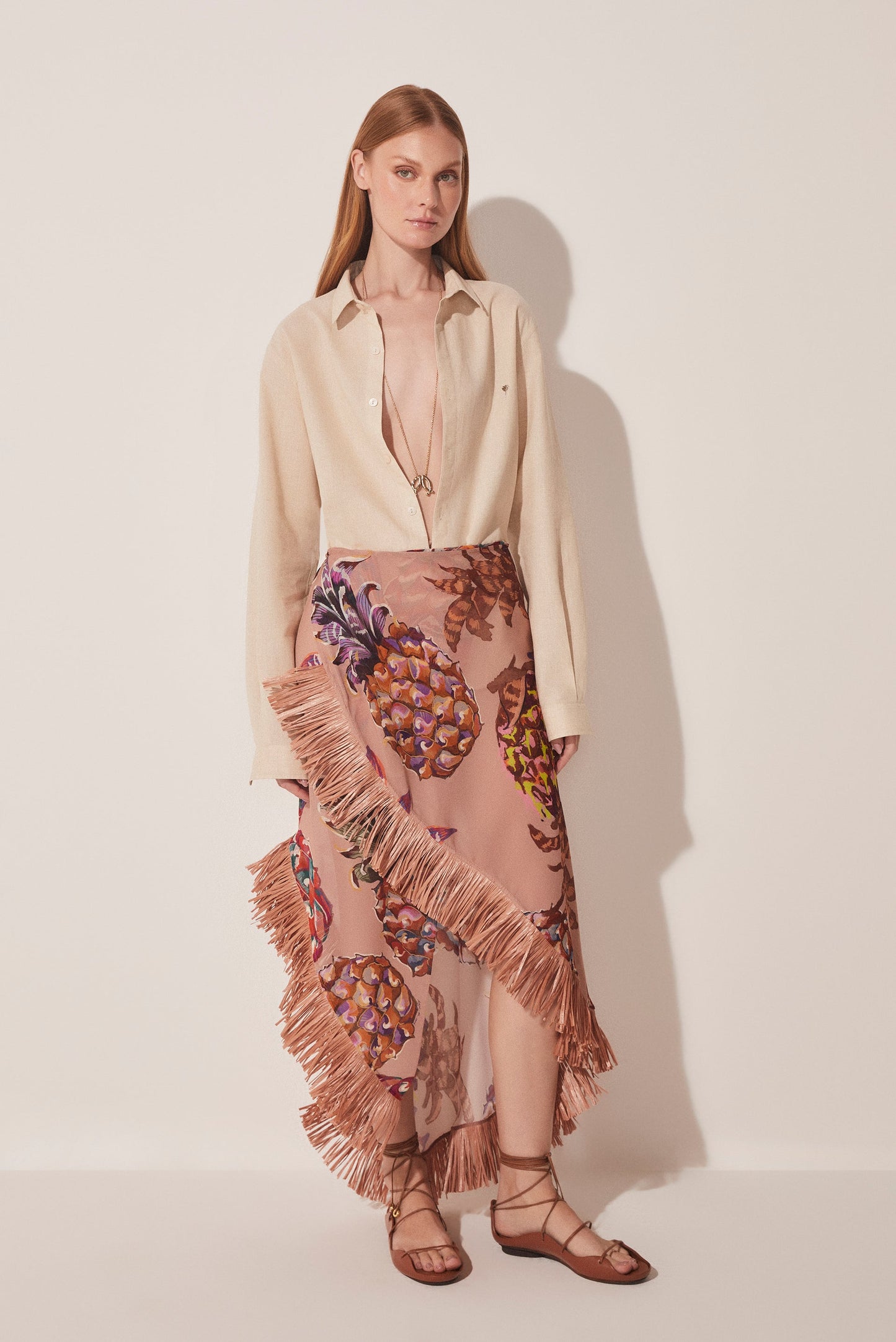 Agua De Coco Piña Criss Crossed Long Skirt With Fringes E4870A1665