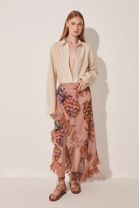 Agua De Coco Piña Criss Crossed Long Skirt With Fringes E4870A1665