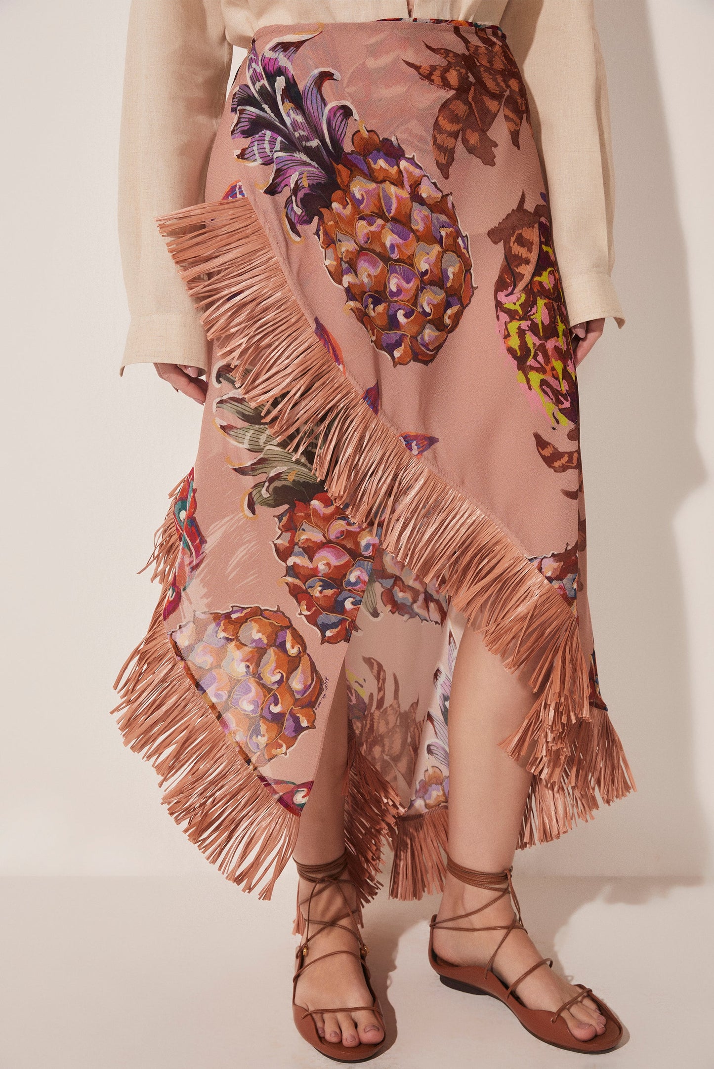 Agua De Coco Piña Criss Crossed Long Skirt With Fringes E4870A1665