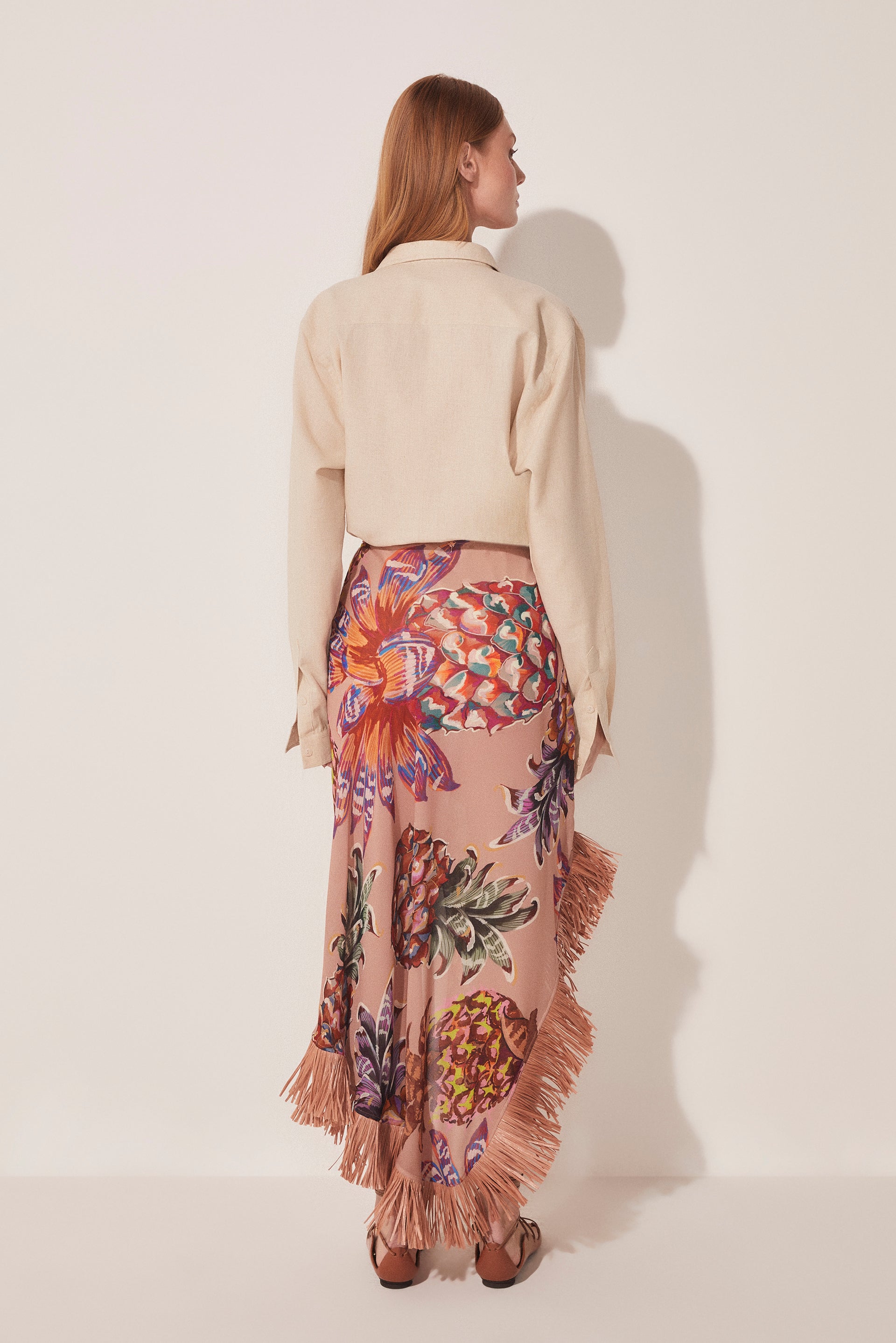 Agua De Coco Piña Criss Crossed Long Skirt With Fringes E4870A1665