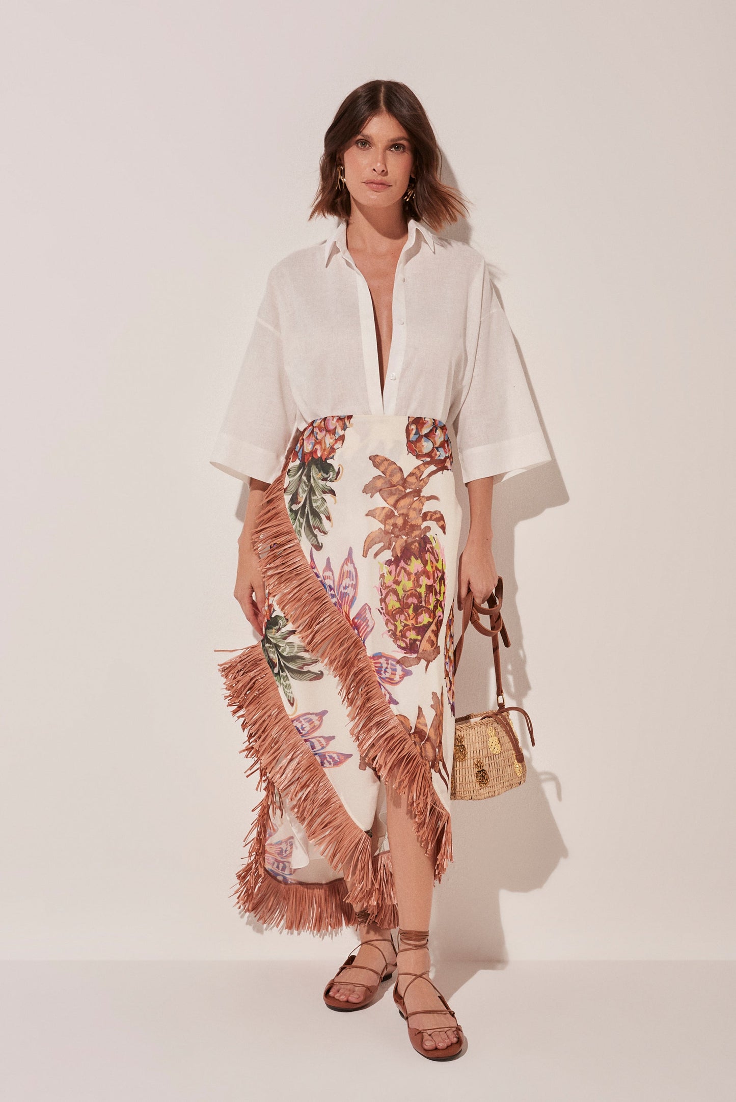 Agua De Coco Piña Criss Crossed Long Skirt With Fringes E4870A1665
